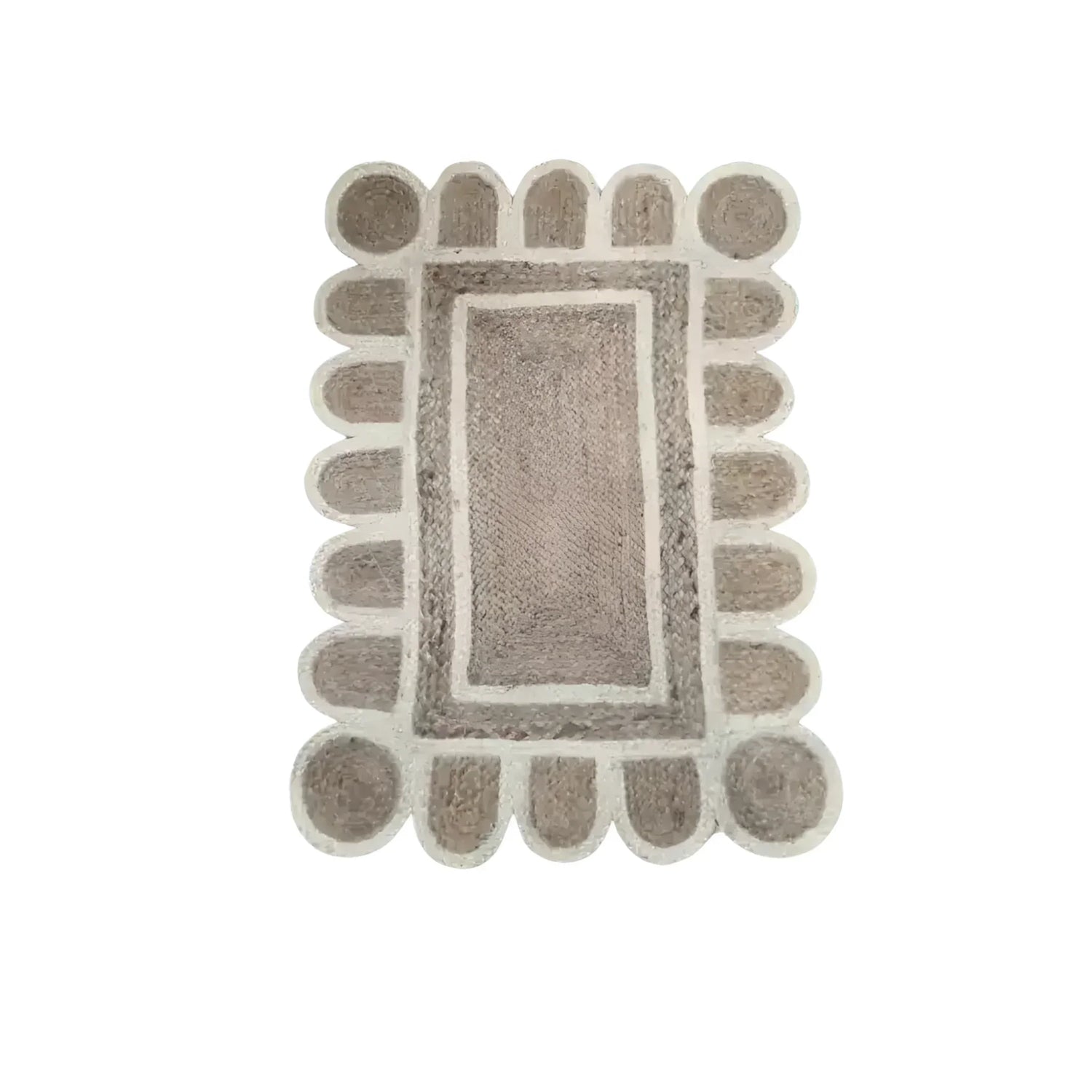 Handmade White Trim Scalloped Jute Rug 2 x 3