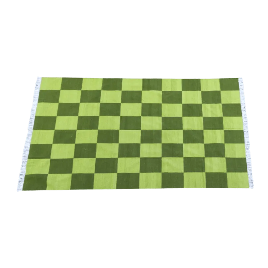 Handwoven Green Checker Cotton Rug