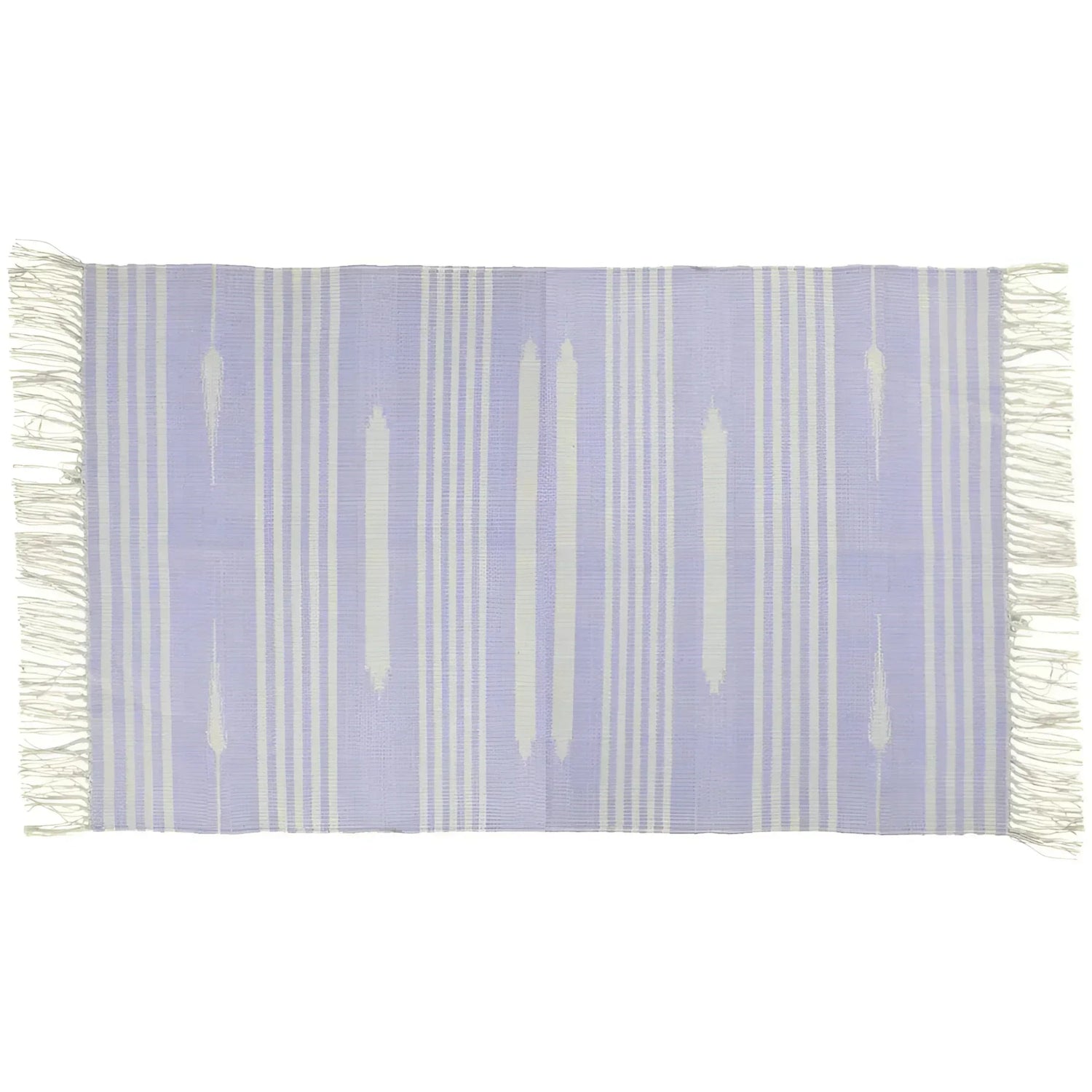 Handwoven Lilac and White Mini Stripe Cotton Rug with Fringes
