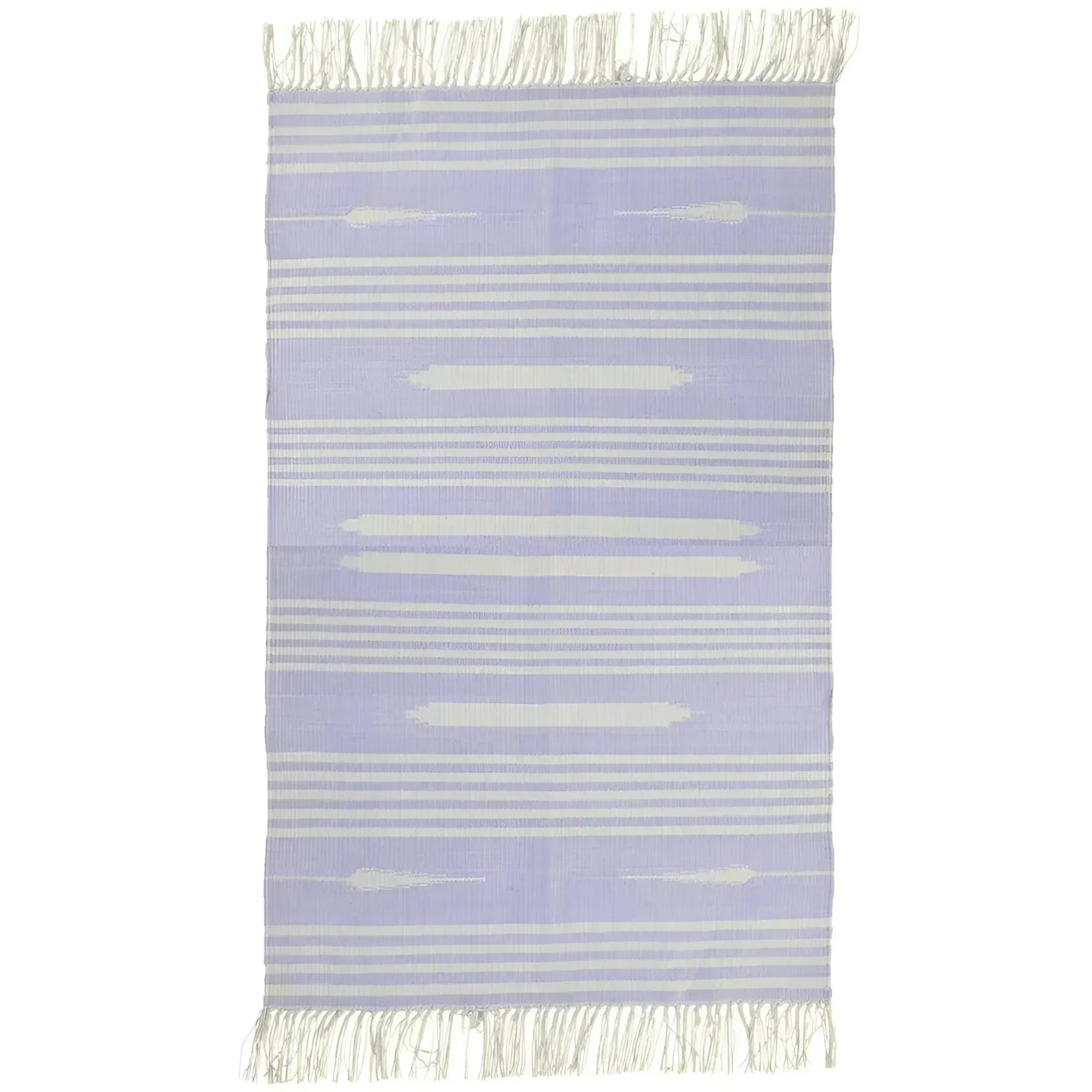 Handwoven Lilac and White Mini Stripe Cotton Rug with Fringes