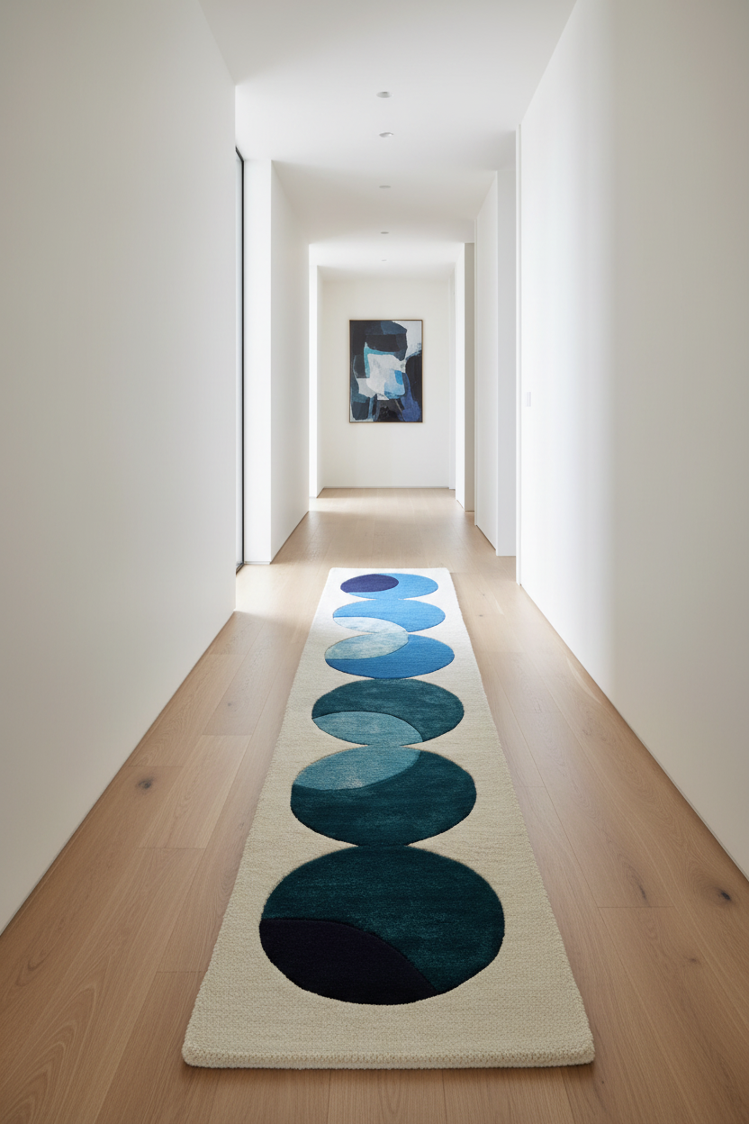 Indigo Orbit Hand Tufted Wool Rug Runner