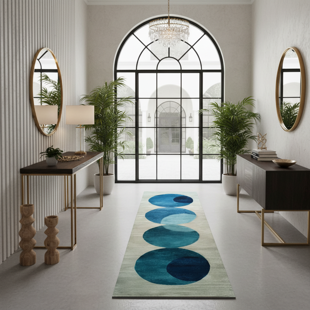 Indigo Orbit Hand Tufted Wool Rug Runner
