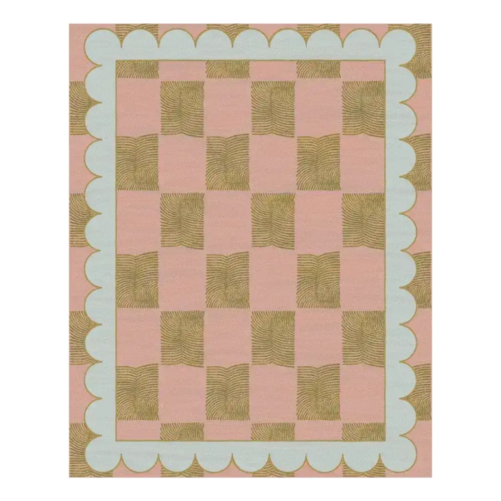 Leaf Checker Scallop Pastel Hand Tufted Rug