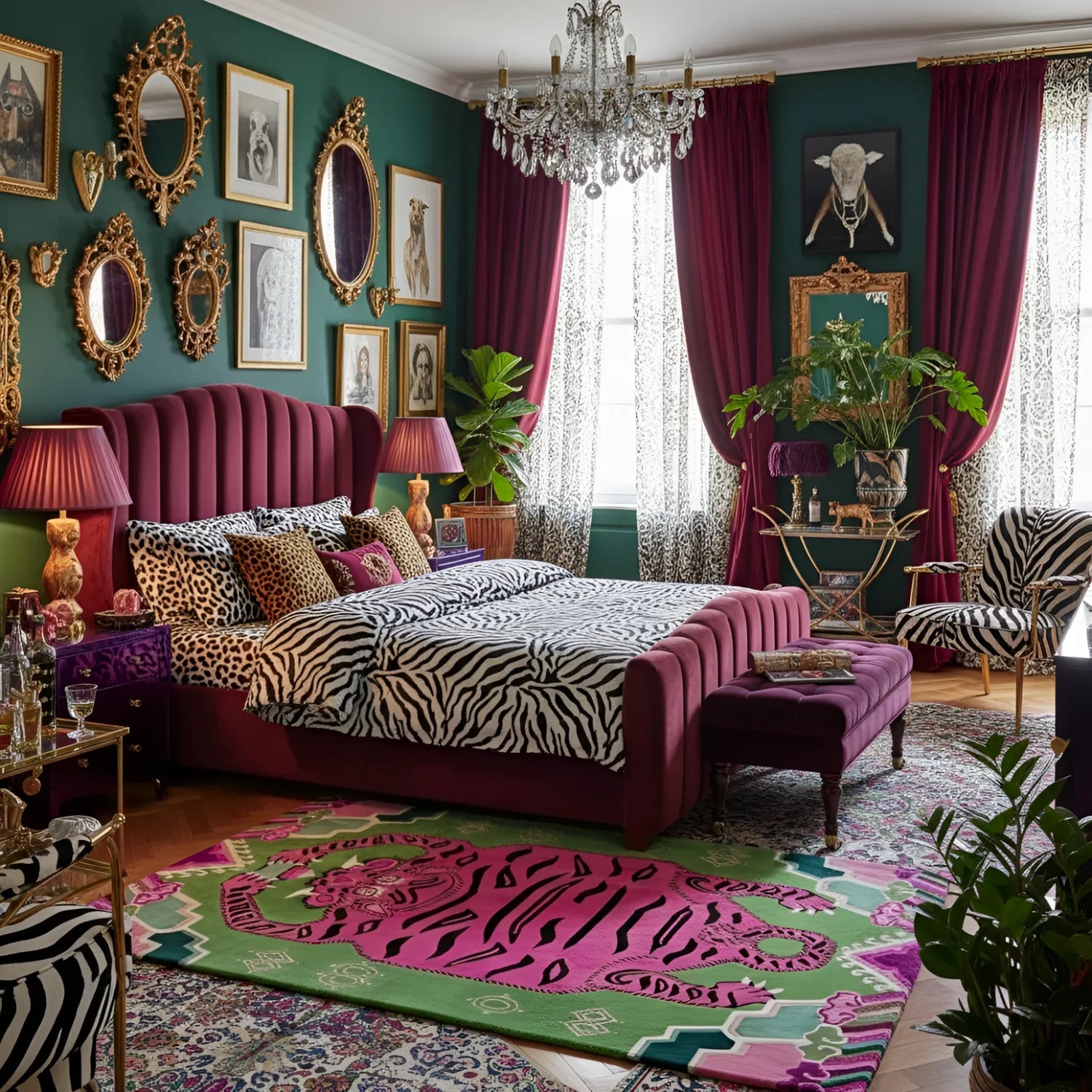 Light Green Oriental Tiger Hand Tufted Wool Rug