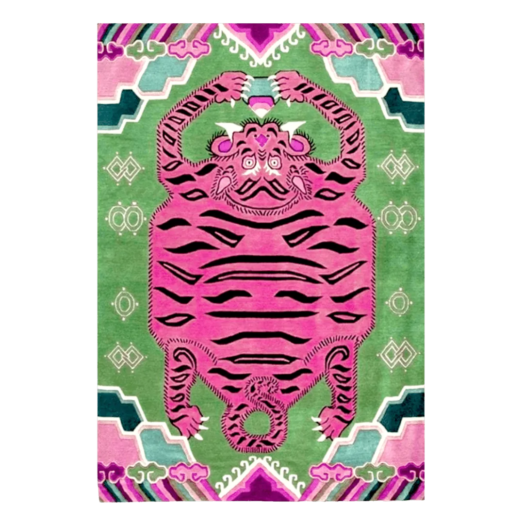 Light Green Oriental Tiger Hand Tufted Wool Rug