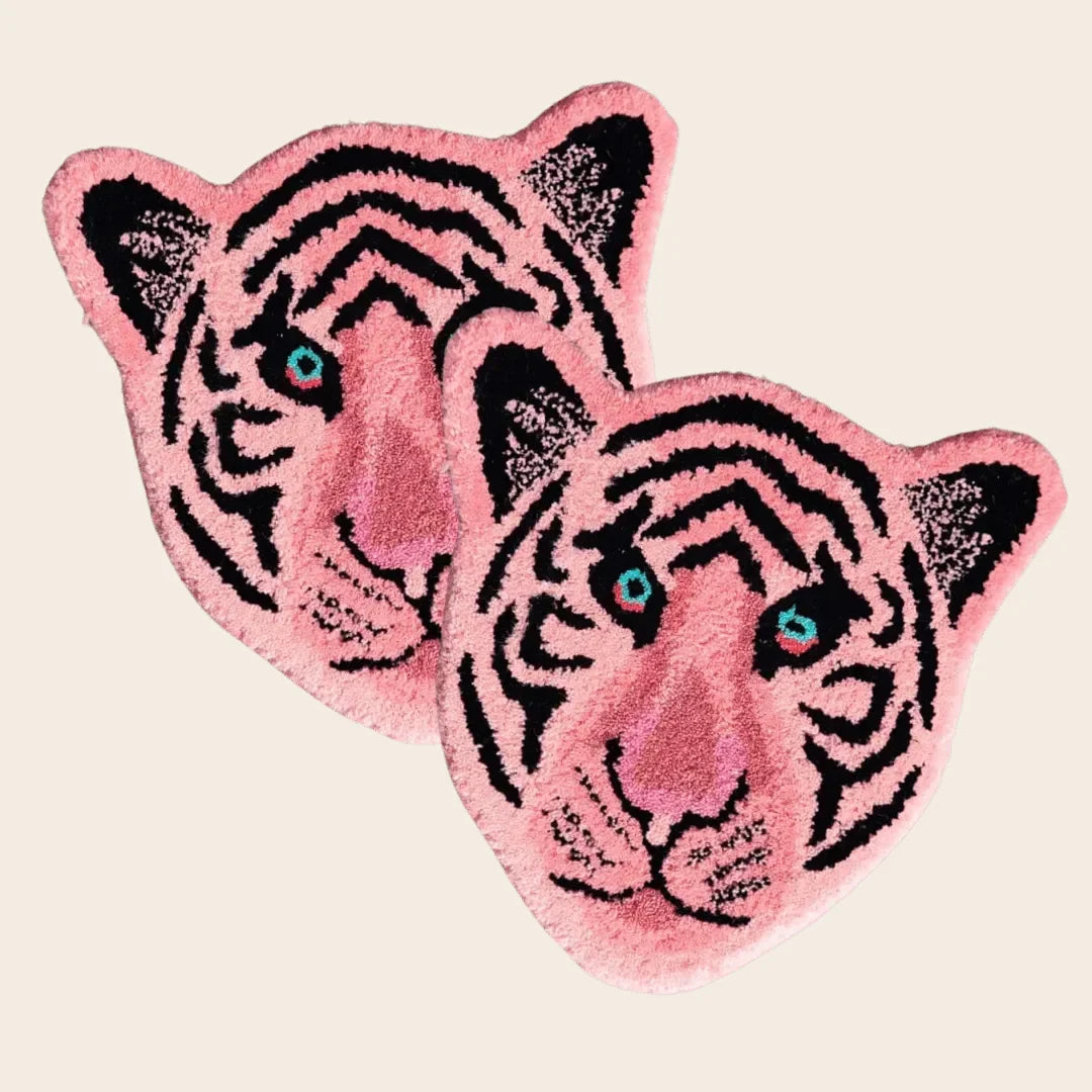Light Pink Tiger Face Hand-Tufted Wool Accent Rug