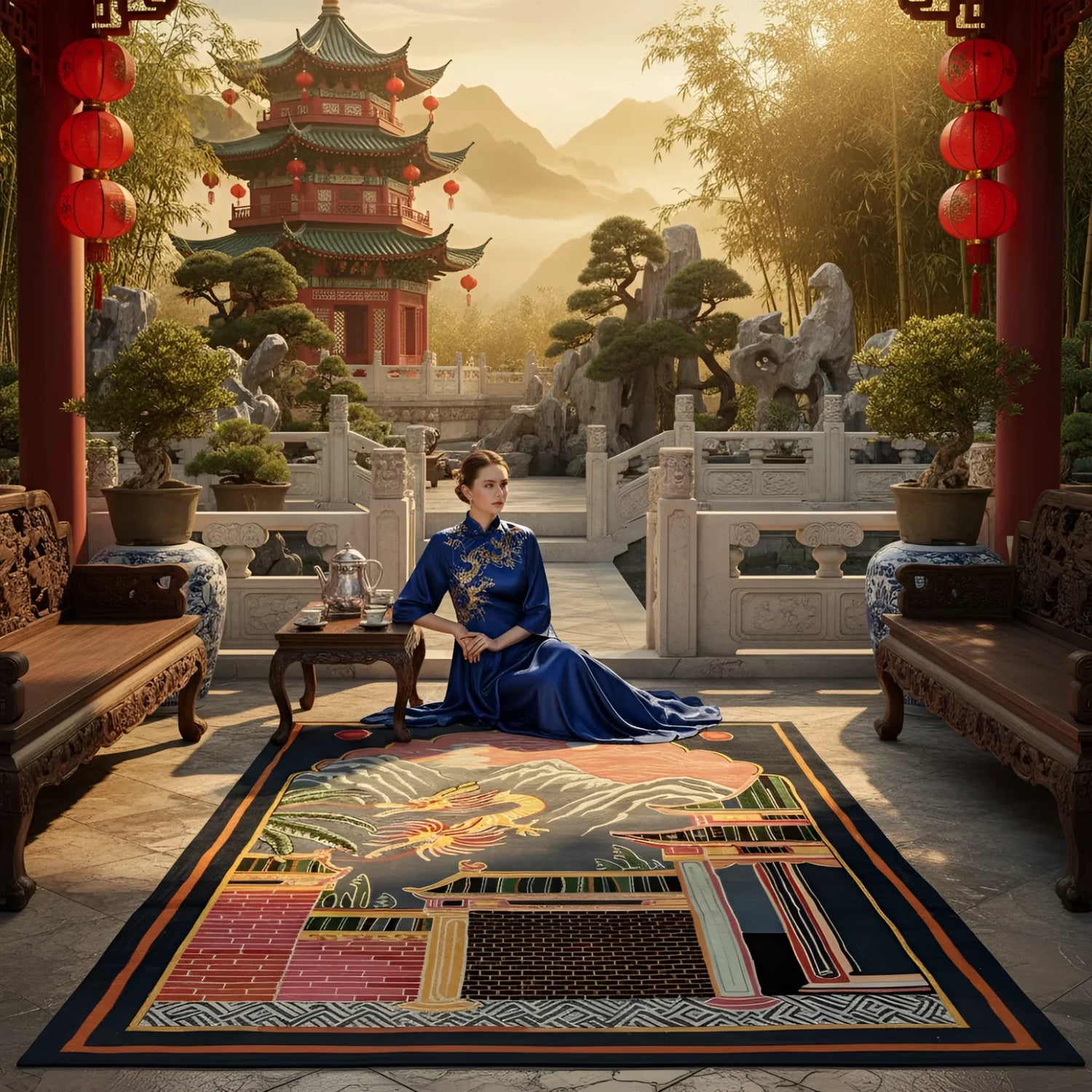 Lunar Dragon Ascent Hand Tufted Wool Rug