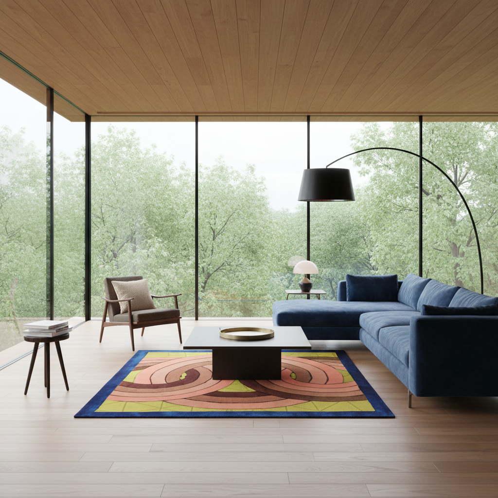Maia Knotted Circles on Square Hand Tufted Wool Rug - Blue
