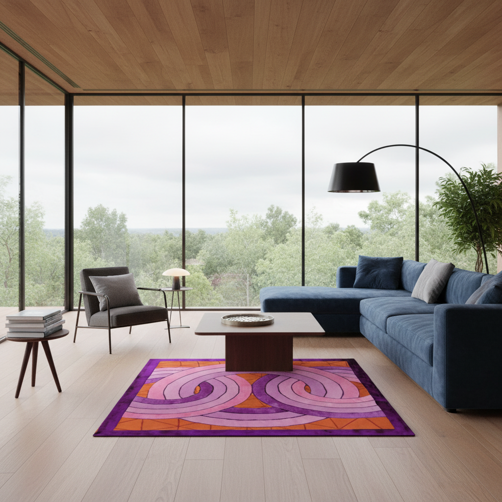 Maia Knotted Circles on Square Hand Tufted Wool Rug - Purple