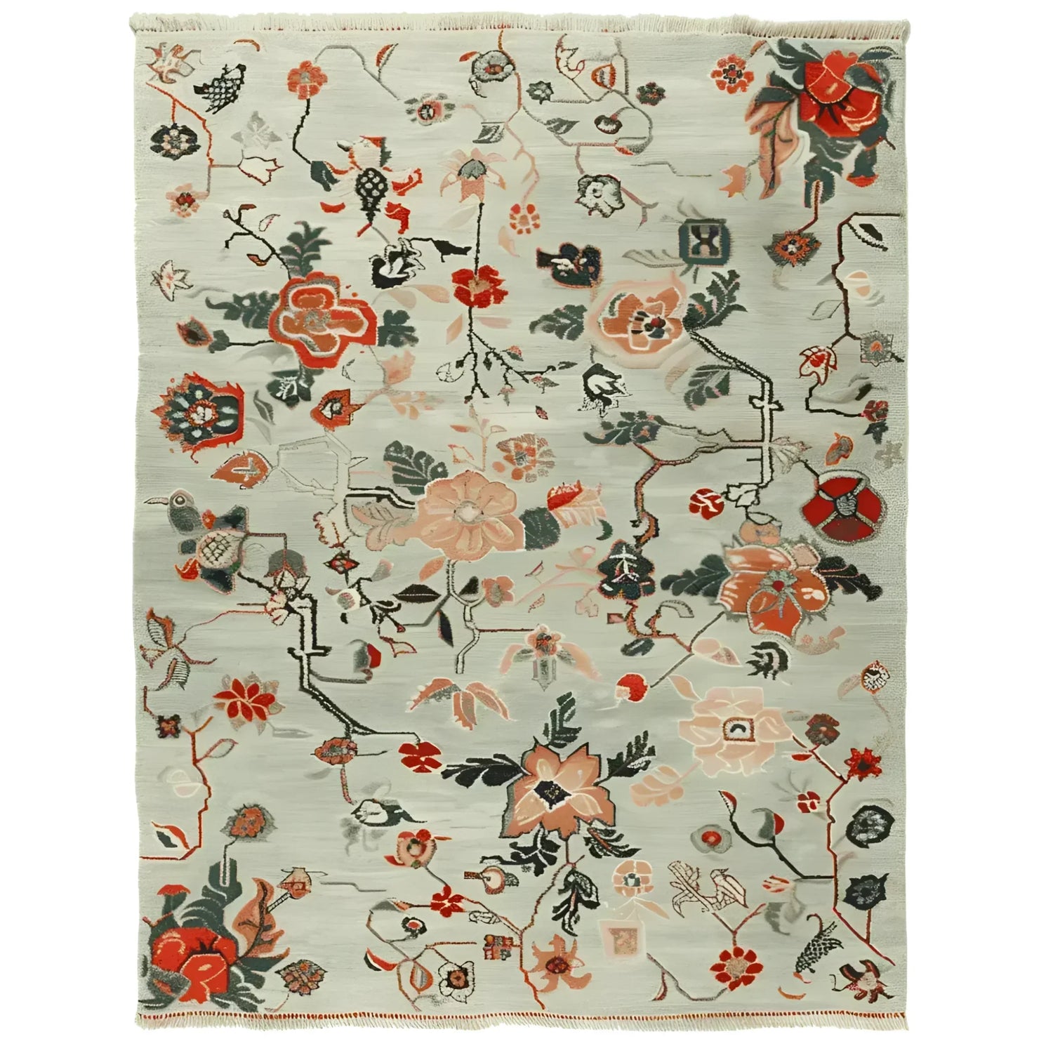 Meandering Floral Vines Hand Knotted Rug