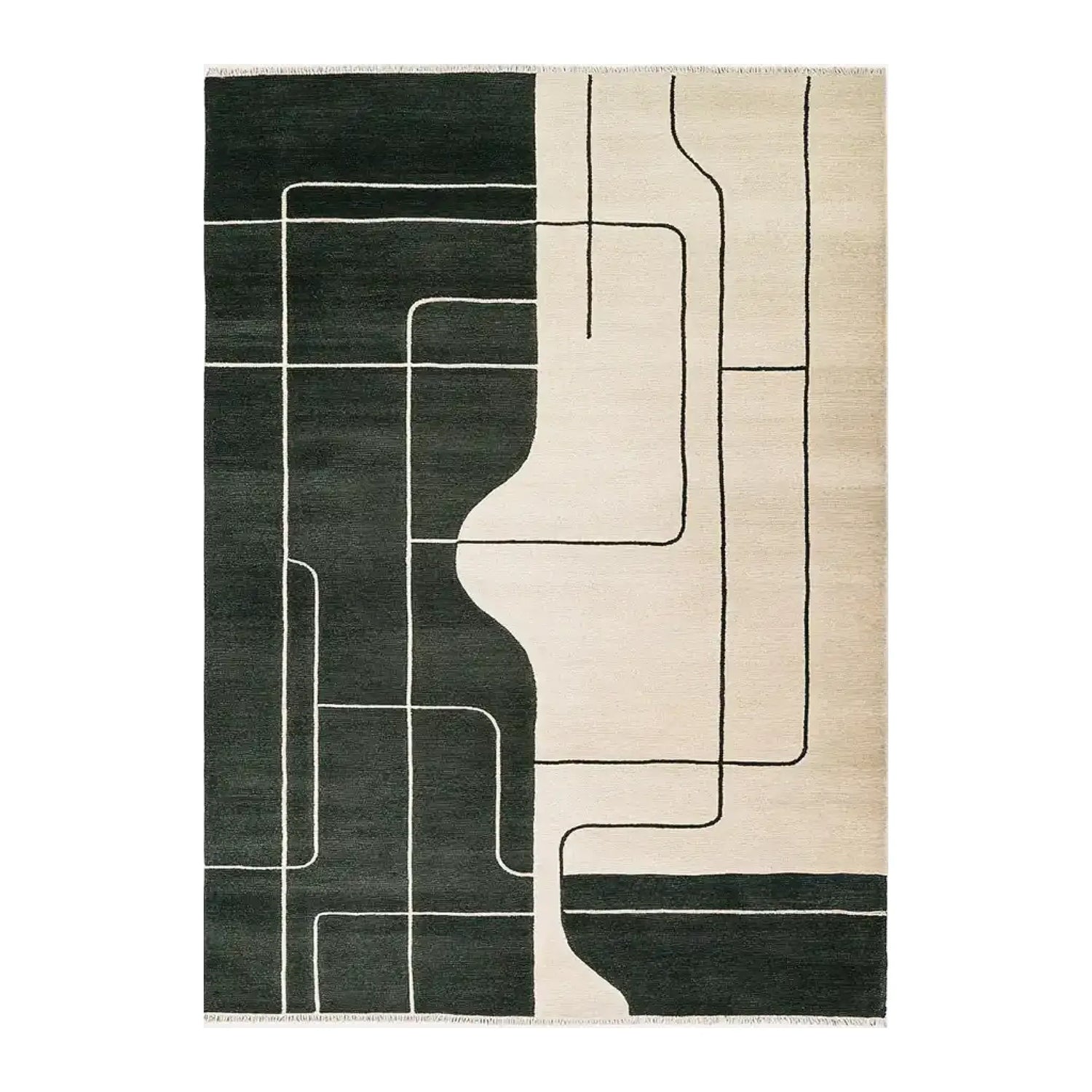 Midnight Curve Canvas Knotted Wool Rug