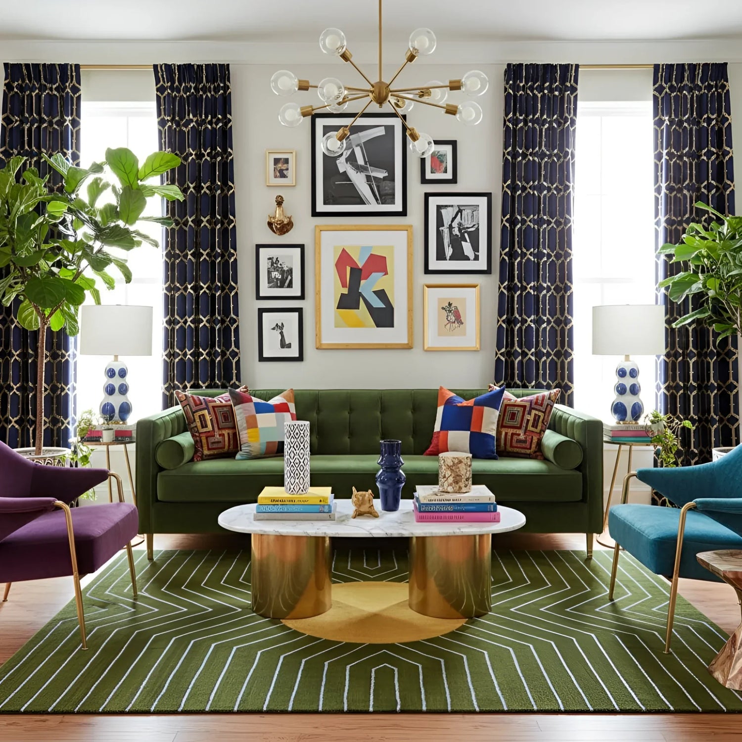 Moss Green Gold Circle Geometric Hand Tufted Wool Rug