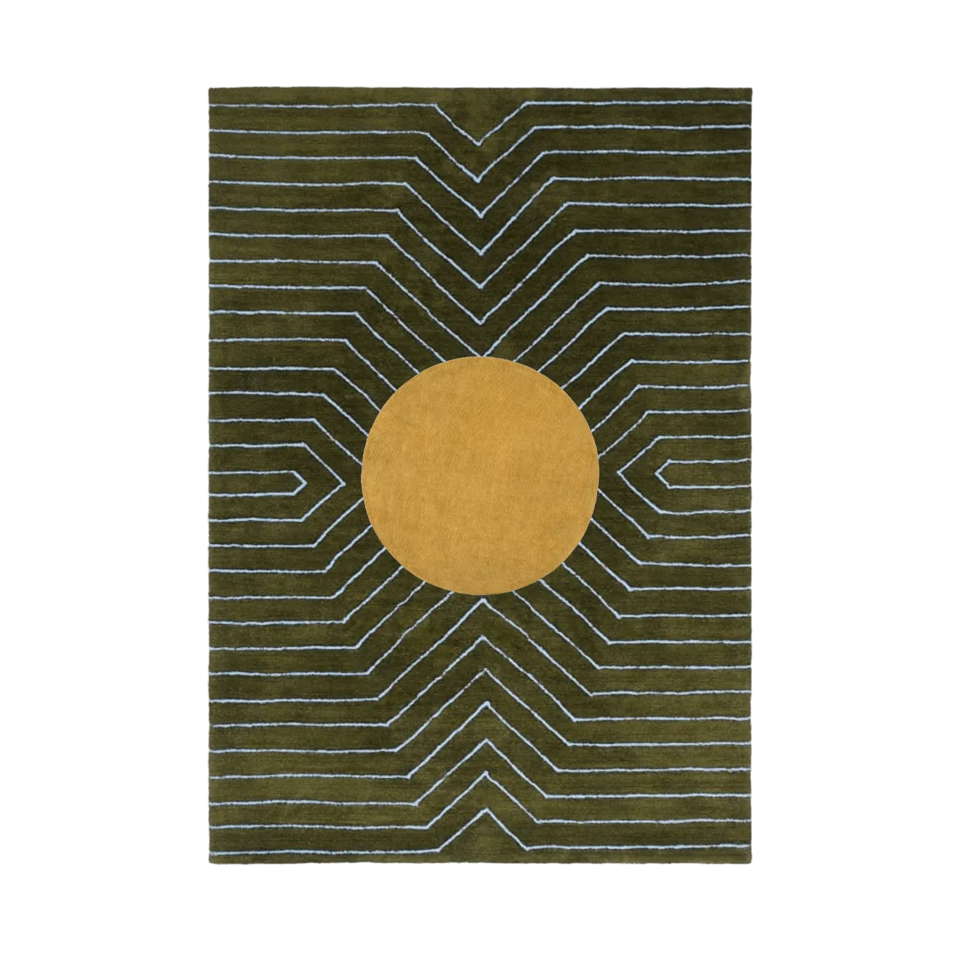 Moss Green Gold Circle Geometric Hand Tufted Wool Rug