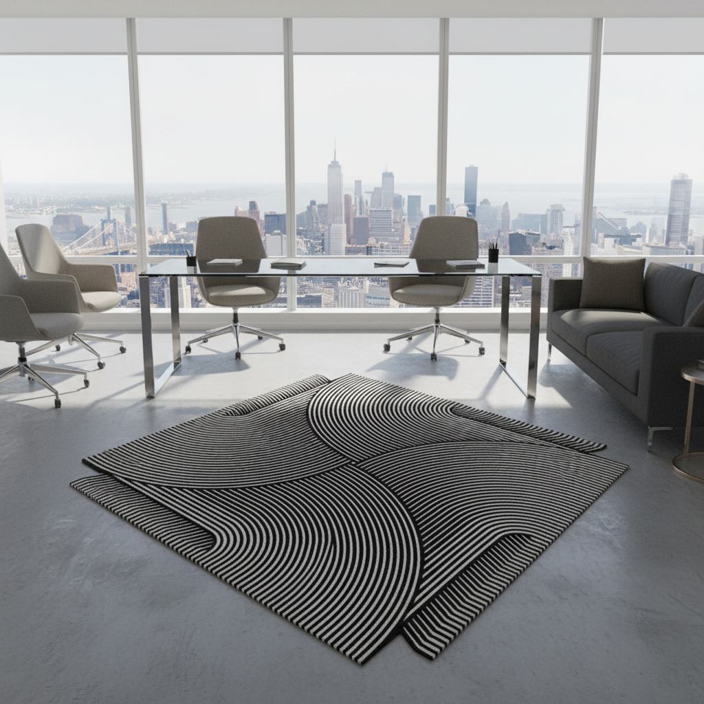 Noir Horizon Illusion Square Hand Tufted Wool Rug