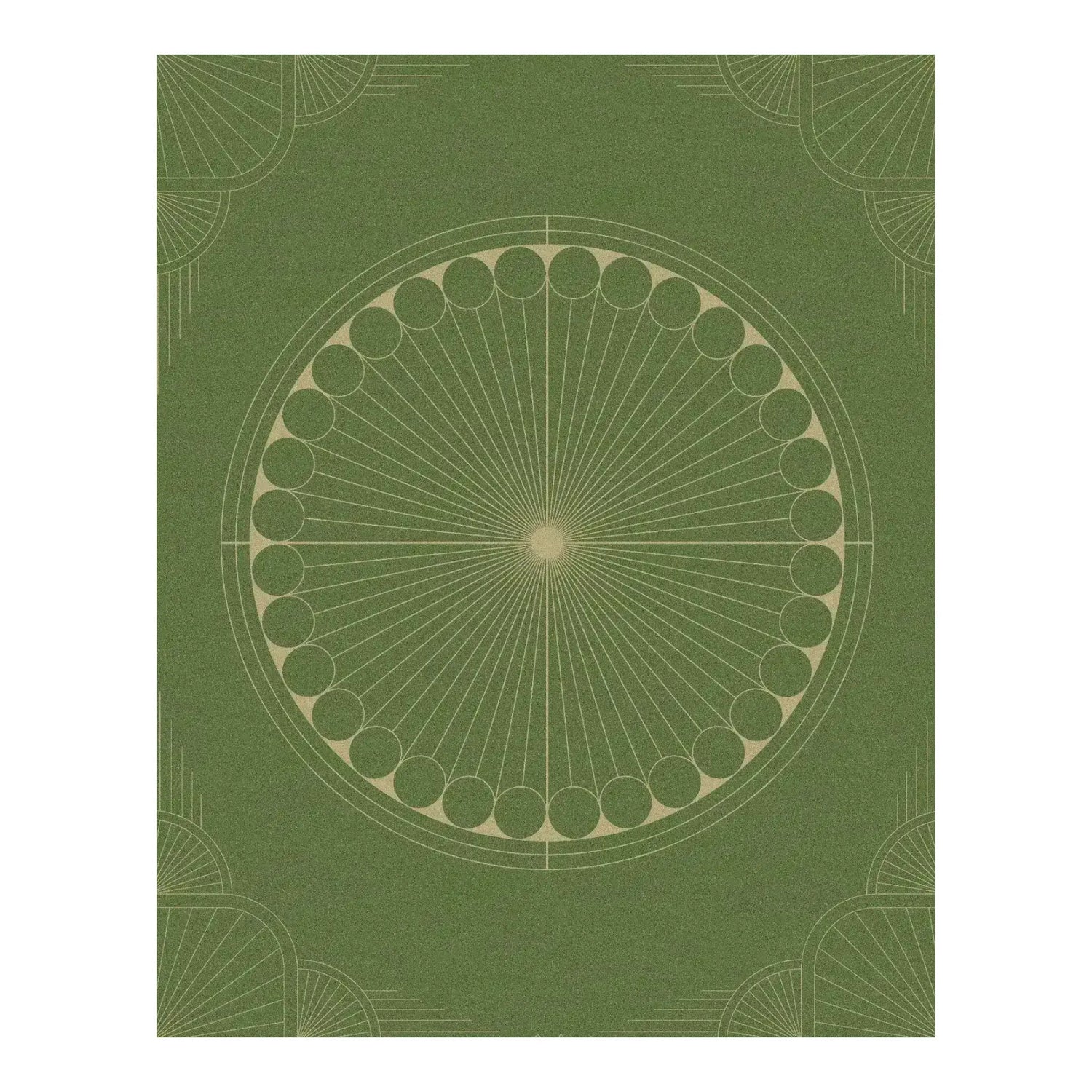 Olive Green Moon Art Deco Hand Tufted Wool Rug