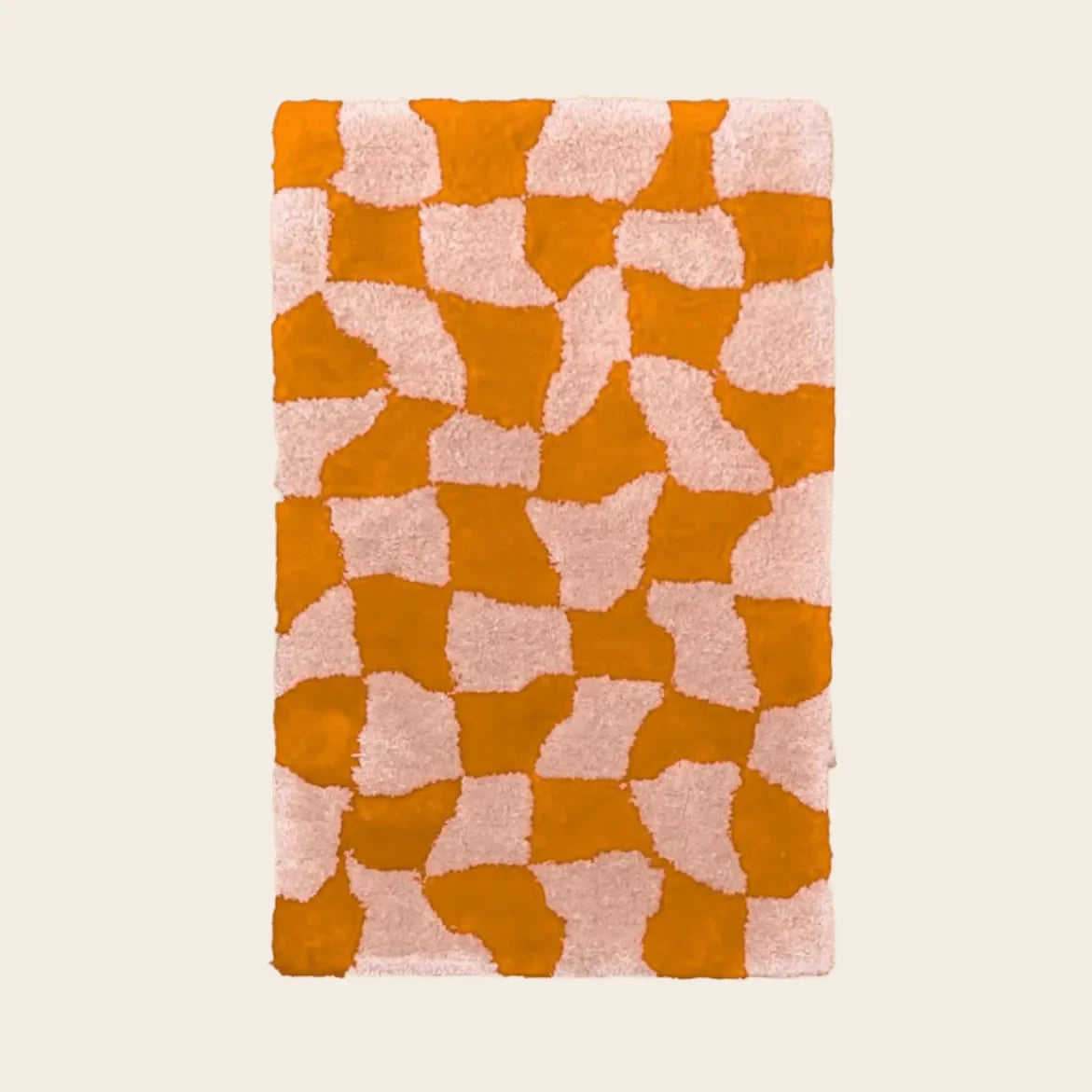 Orange Abstract Checker Hand Tufted Wool Rug