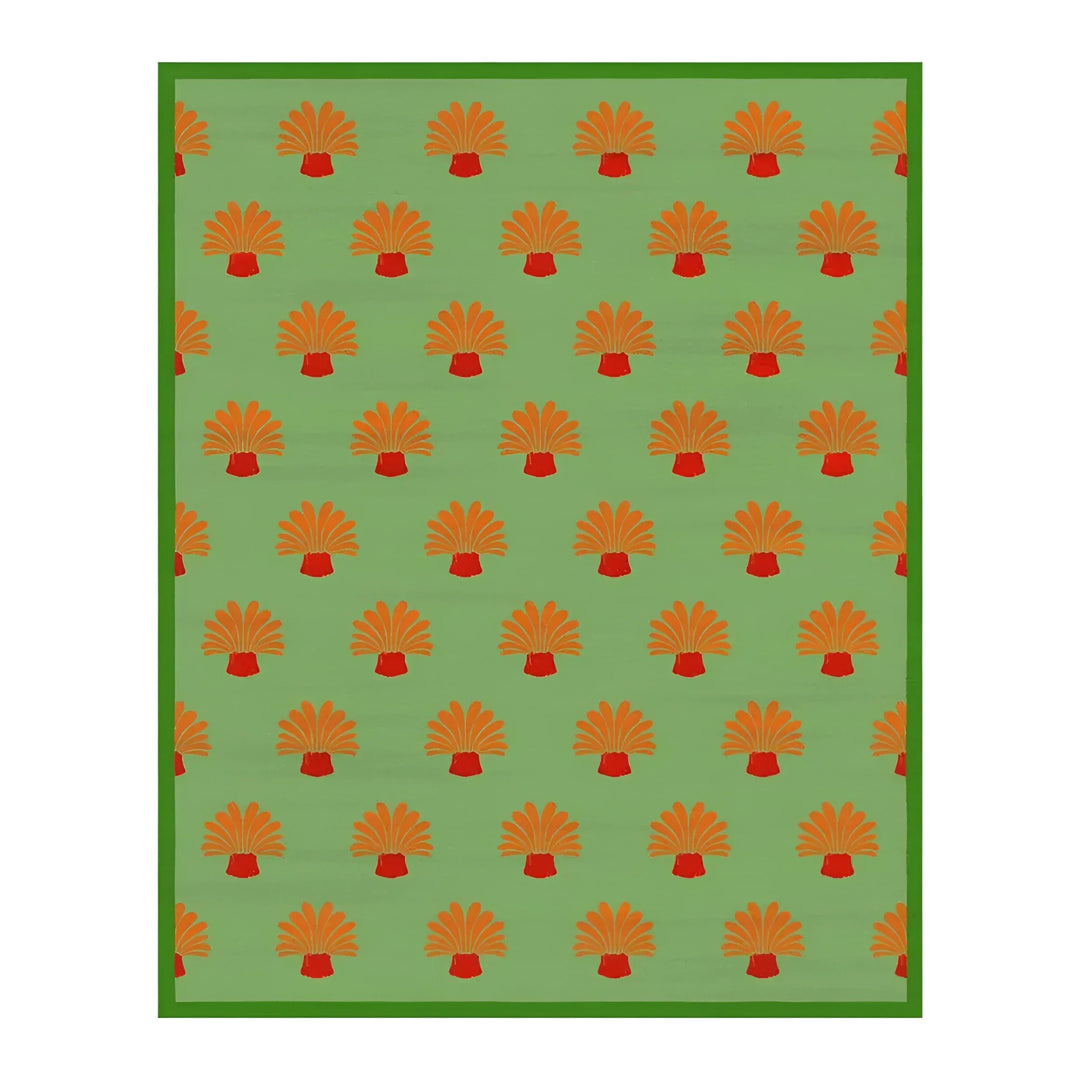 Orange Palm Trees Green Tufted Wool Rug