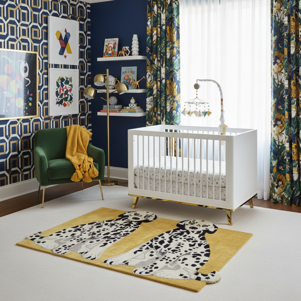 Pair of Doggie Hand Tufted Wool Rug - Mustard