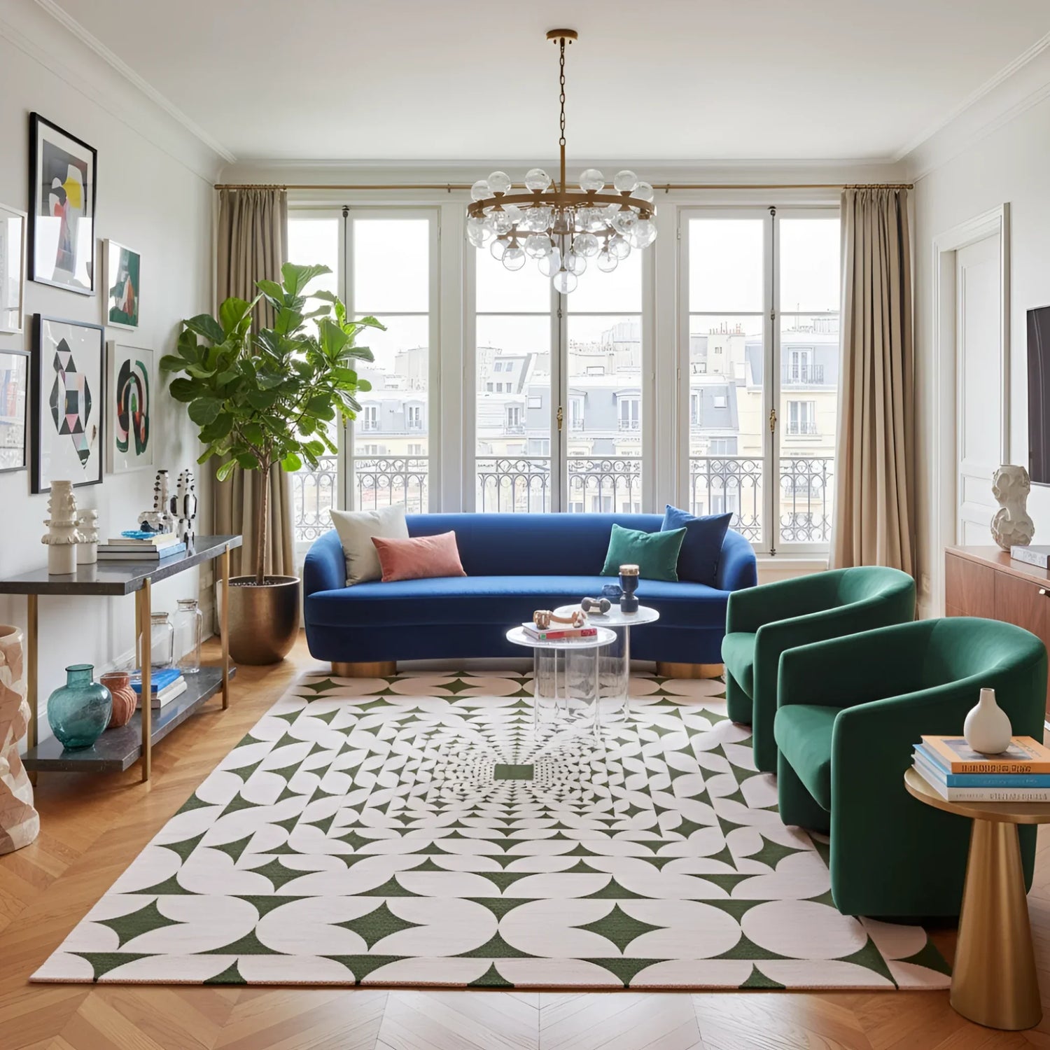 Pastel Olive Green Illusion Hand Tufted Wool Rug