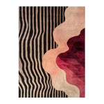 Pattern Play rug runner with black wavy stripes and a pink and maroon abstract cloud shape