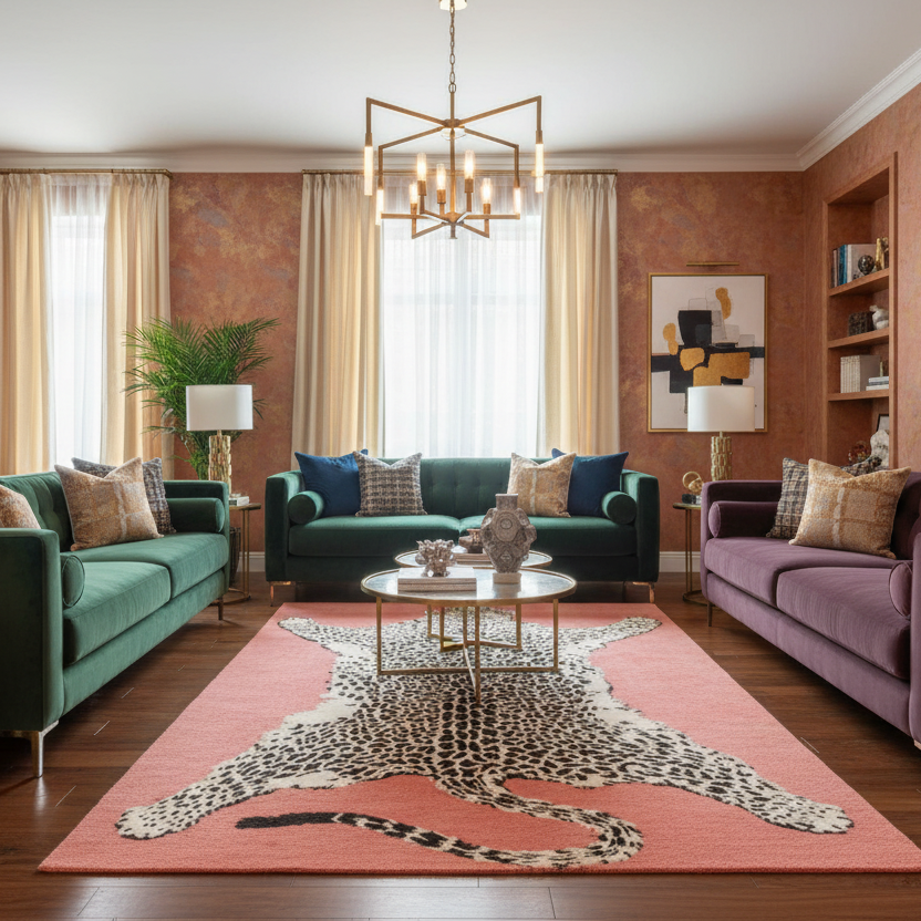 Peachy Leopard Hand Tufted Wool Rug