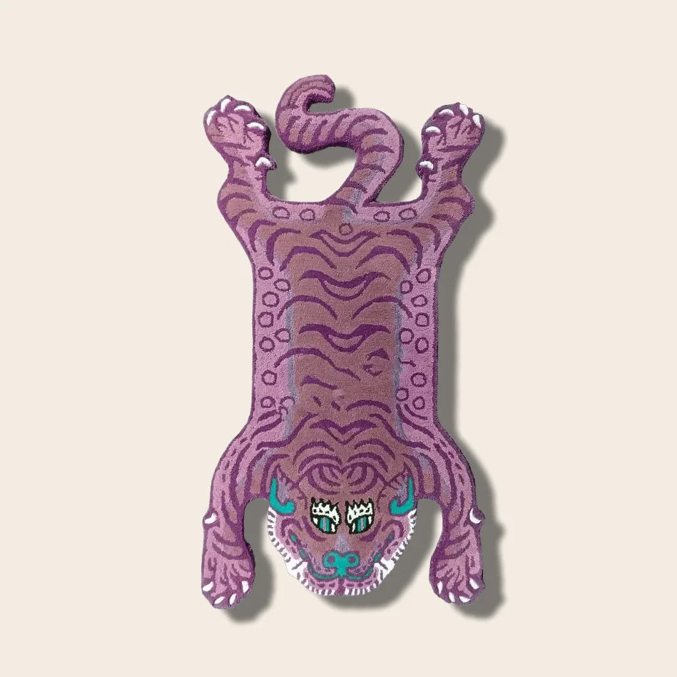 Pink Tibetan Tiger Accent Wool Rug