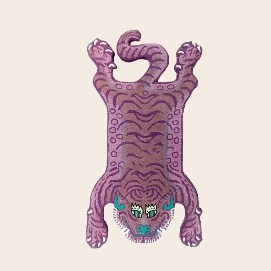 Pink Tibetan Tiger Accent Wool Rug