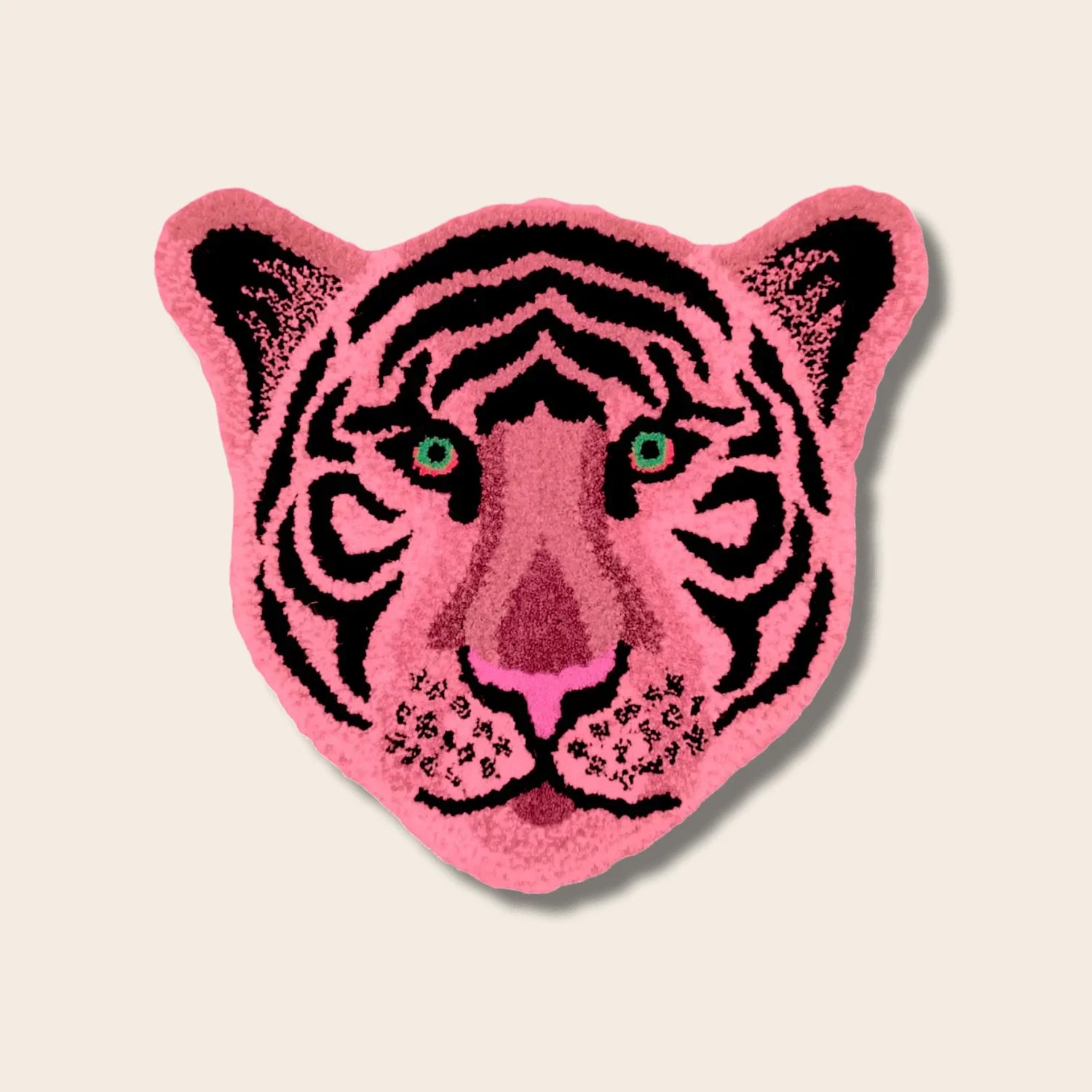 Pink Tiger Face Hand-Tufted Wool Accent Rug