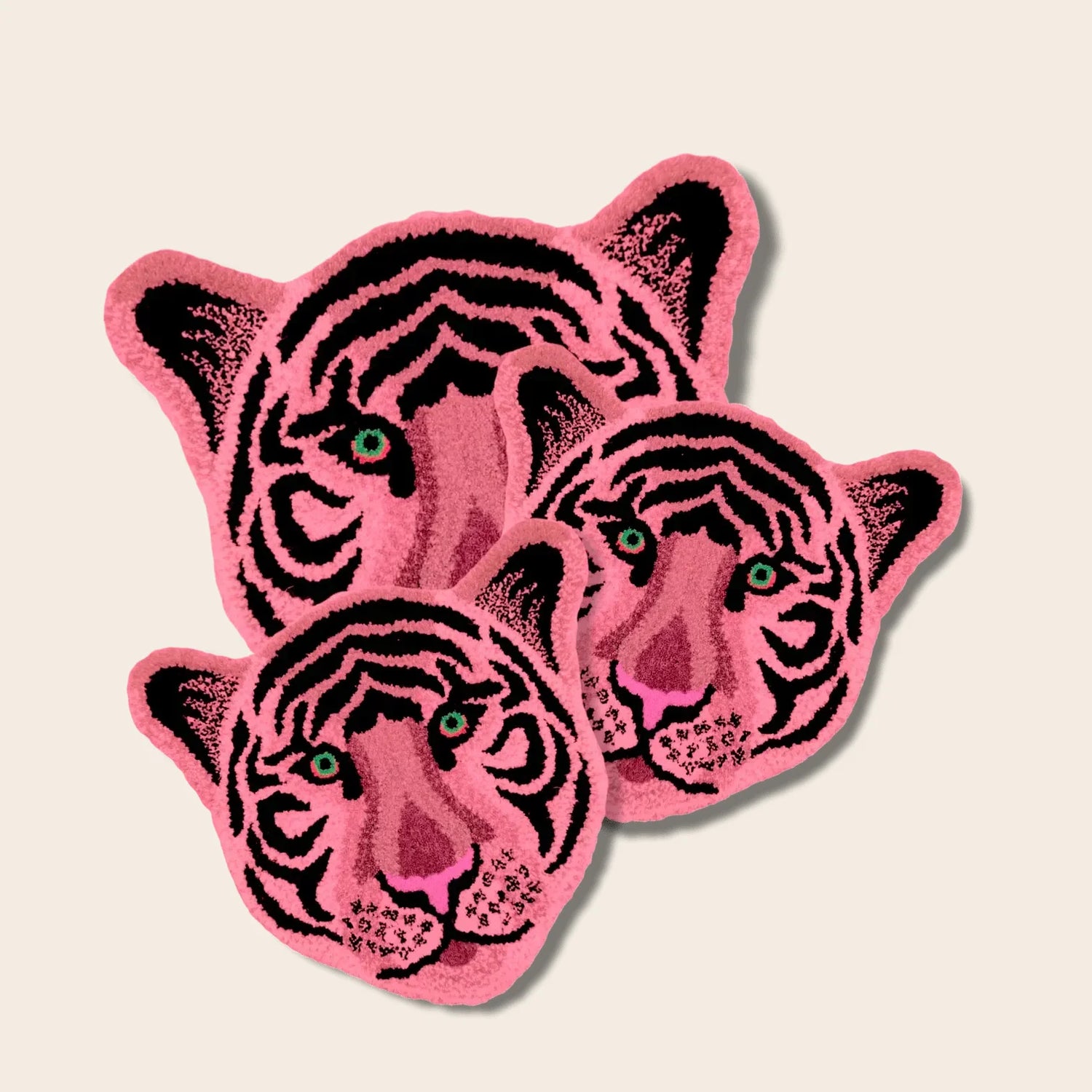 Pink Tiger Face Hand-Tufted Wool Accent Rug