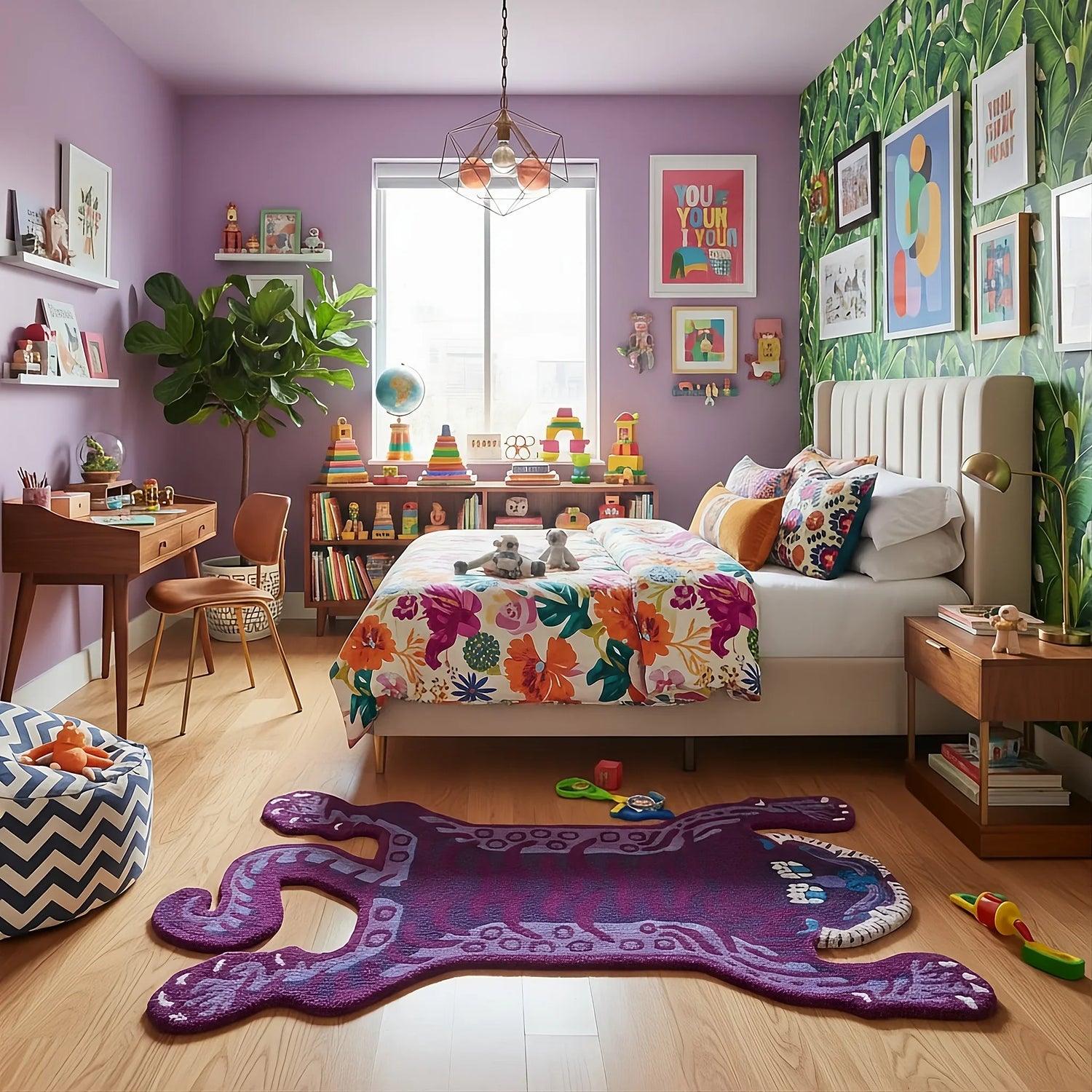 Purple Tibetan Tiger Accent Hand Tufted Wool Rug