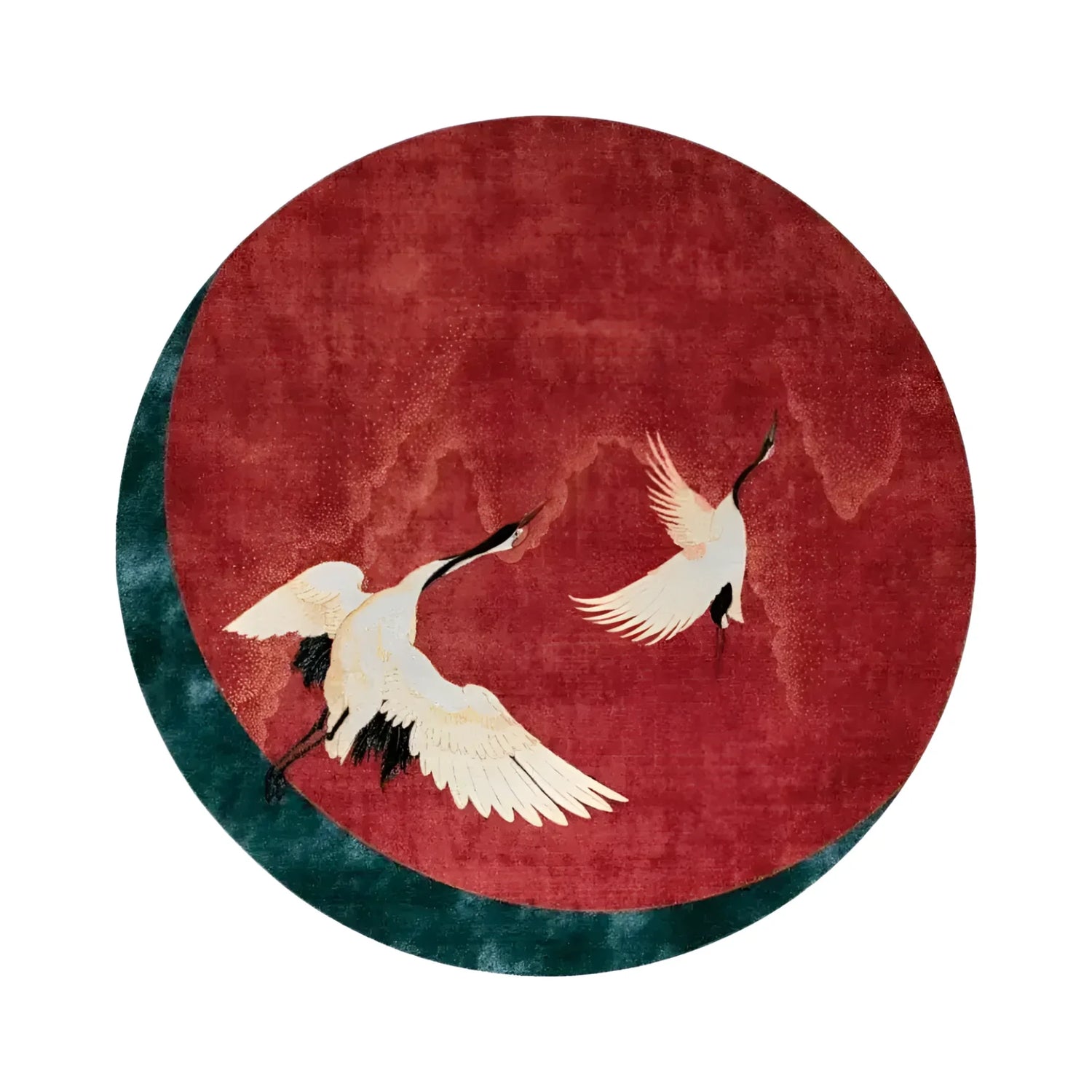 Red Flying Japanese Cranes Hand Tufted Rug