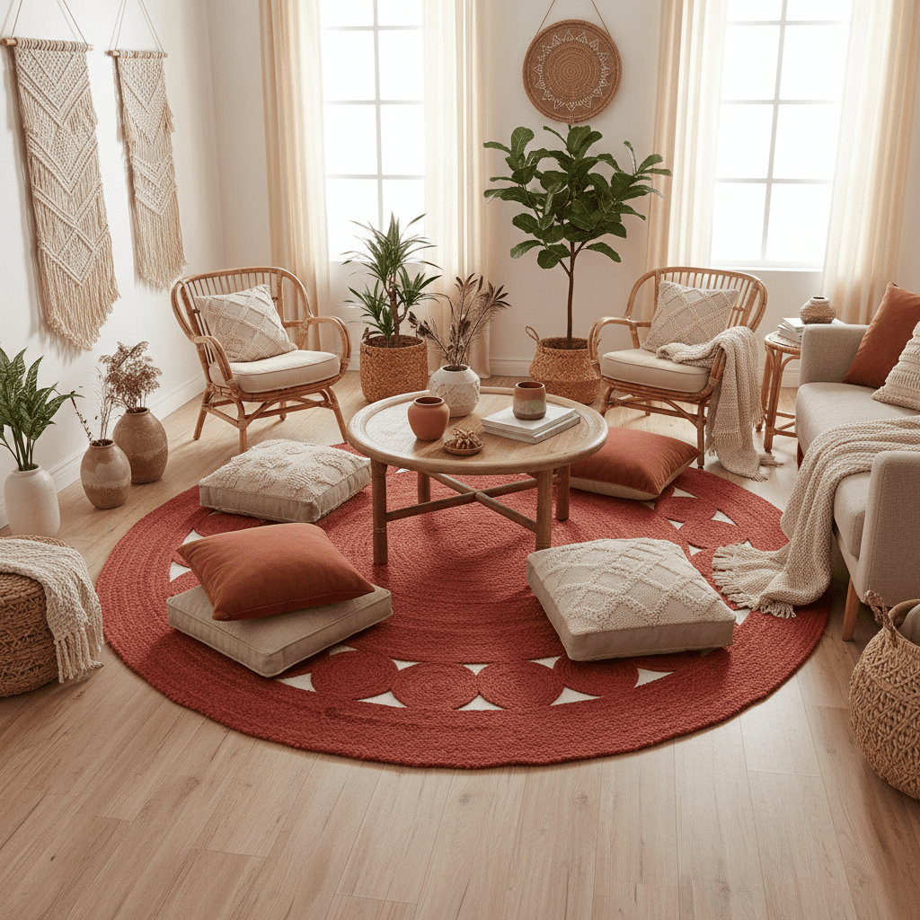 Red Round Jute Rug