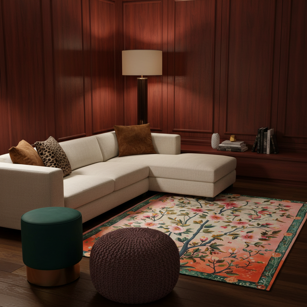 Regal Floral Frame Hand Tufted Rug