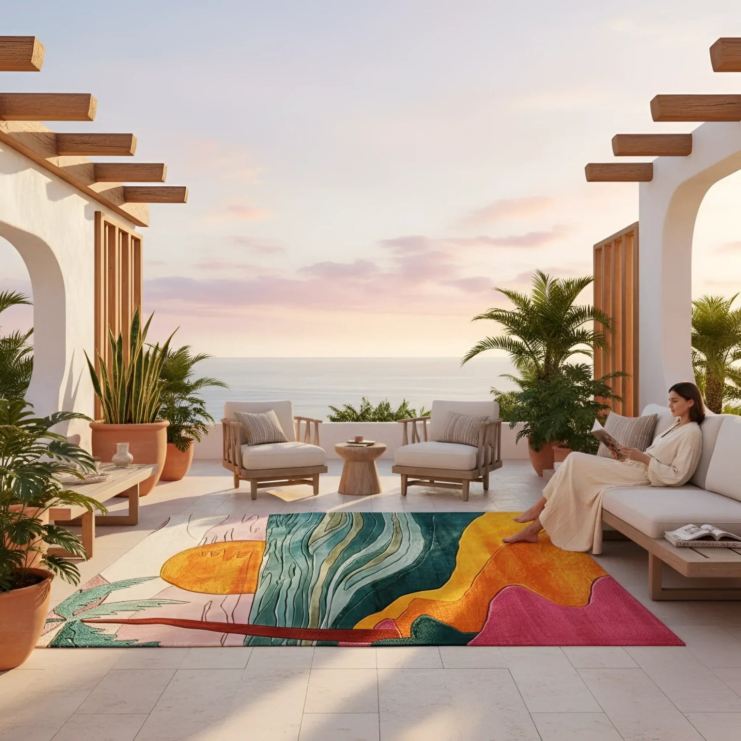 Retro Seaside Oasis Hand Tufted Rug