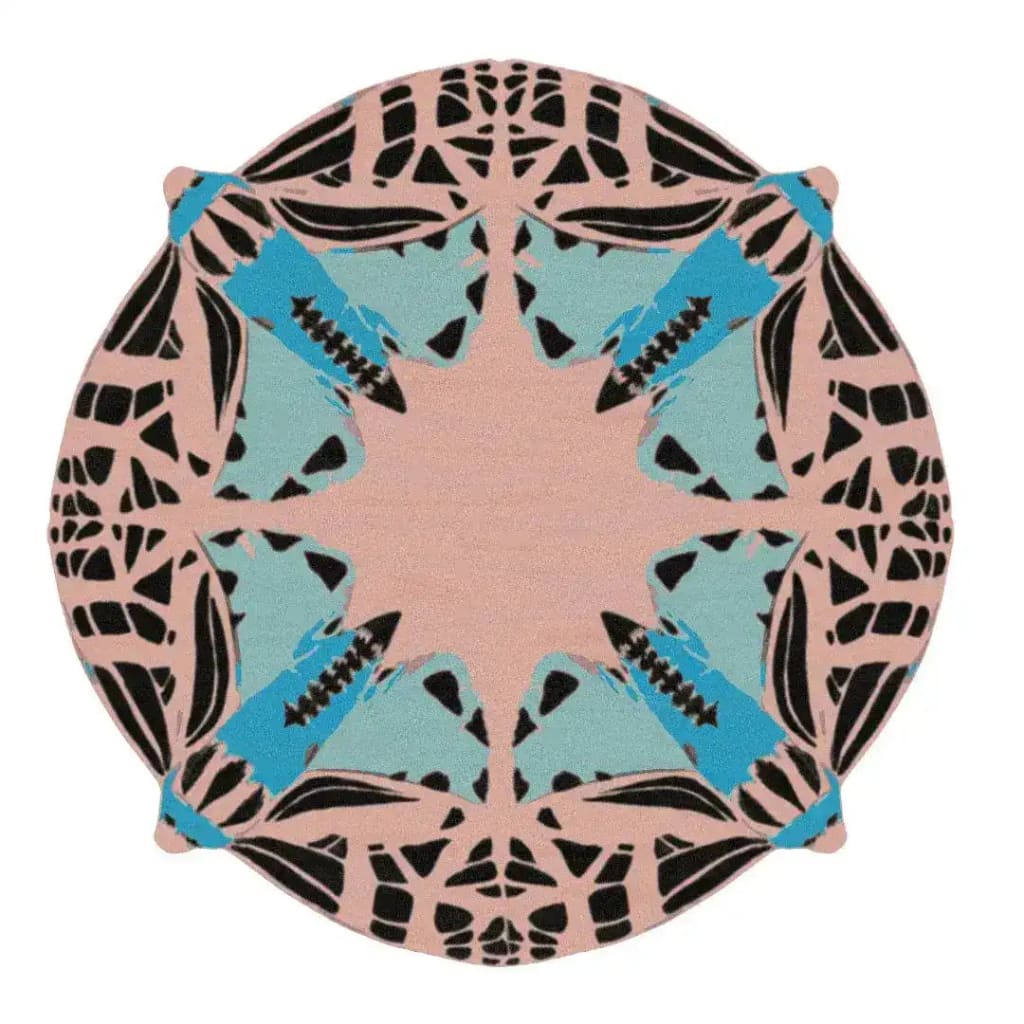 Round Abstract Butterfly Hand Tufted Rug - Blue