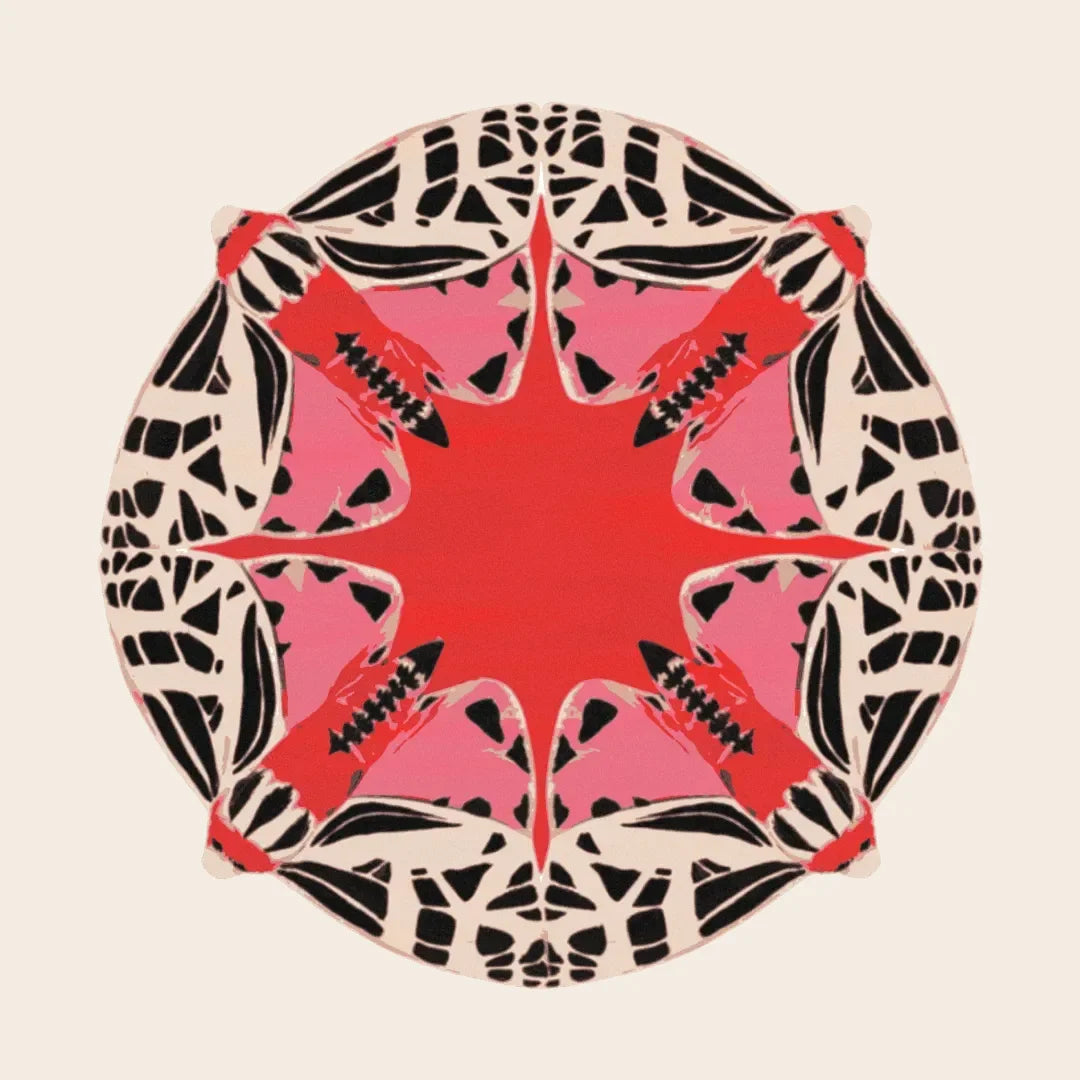Round Abstract Butterfly Hand Tufted Rug - Red