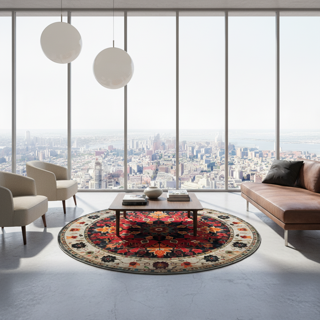 Round Medallion Charm Hard Knotted Round Rug