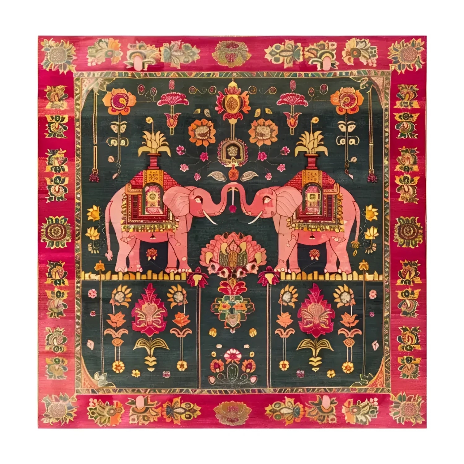 Royal Elephants Tapestry Wool Hand Knotted Area Rug