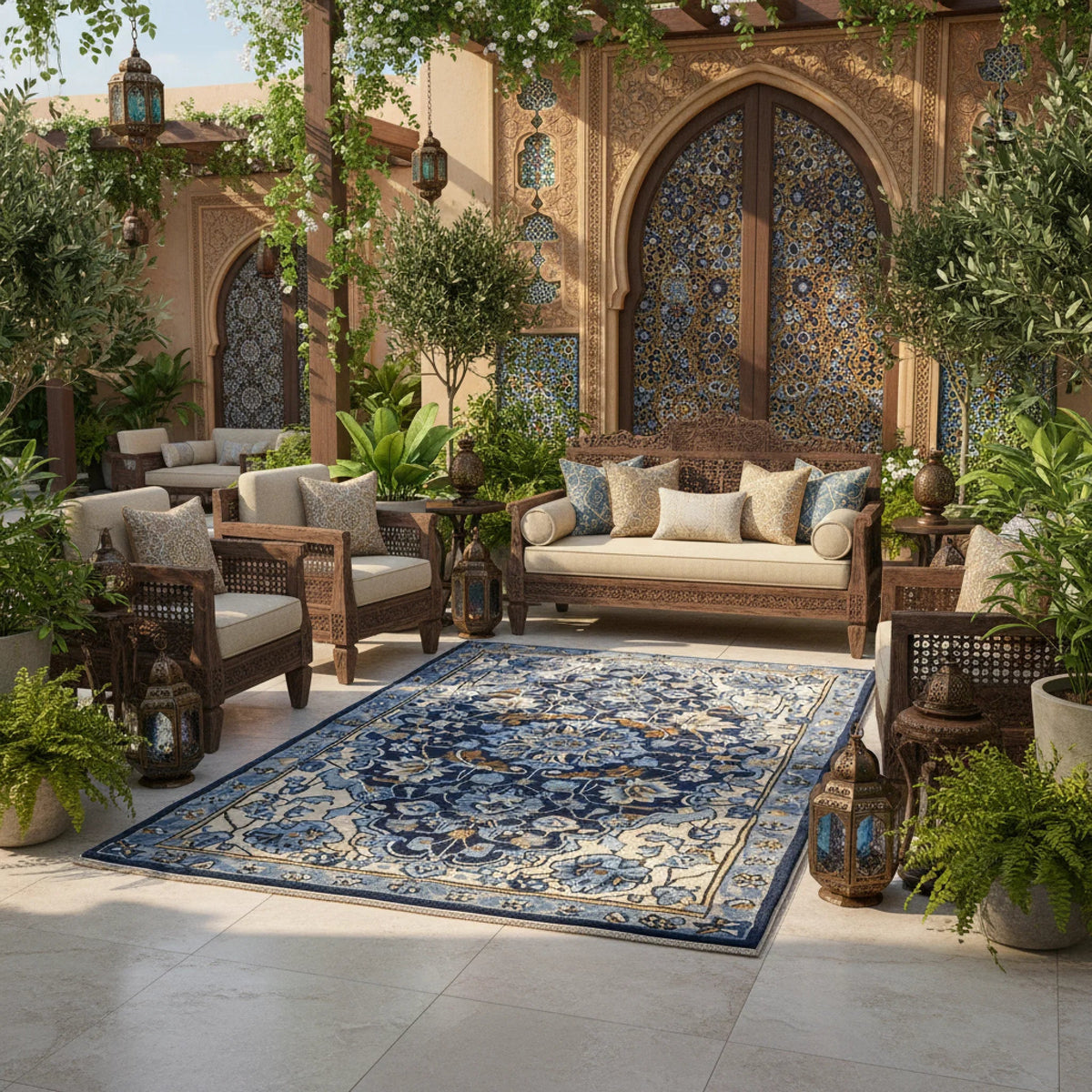 Sapphire Arabesque Hand Tufted Wool Rug 2 - 1001 Knots
