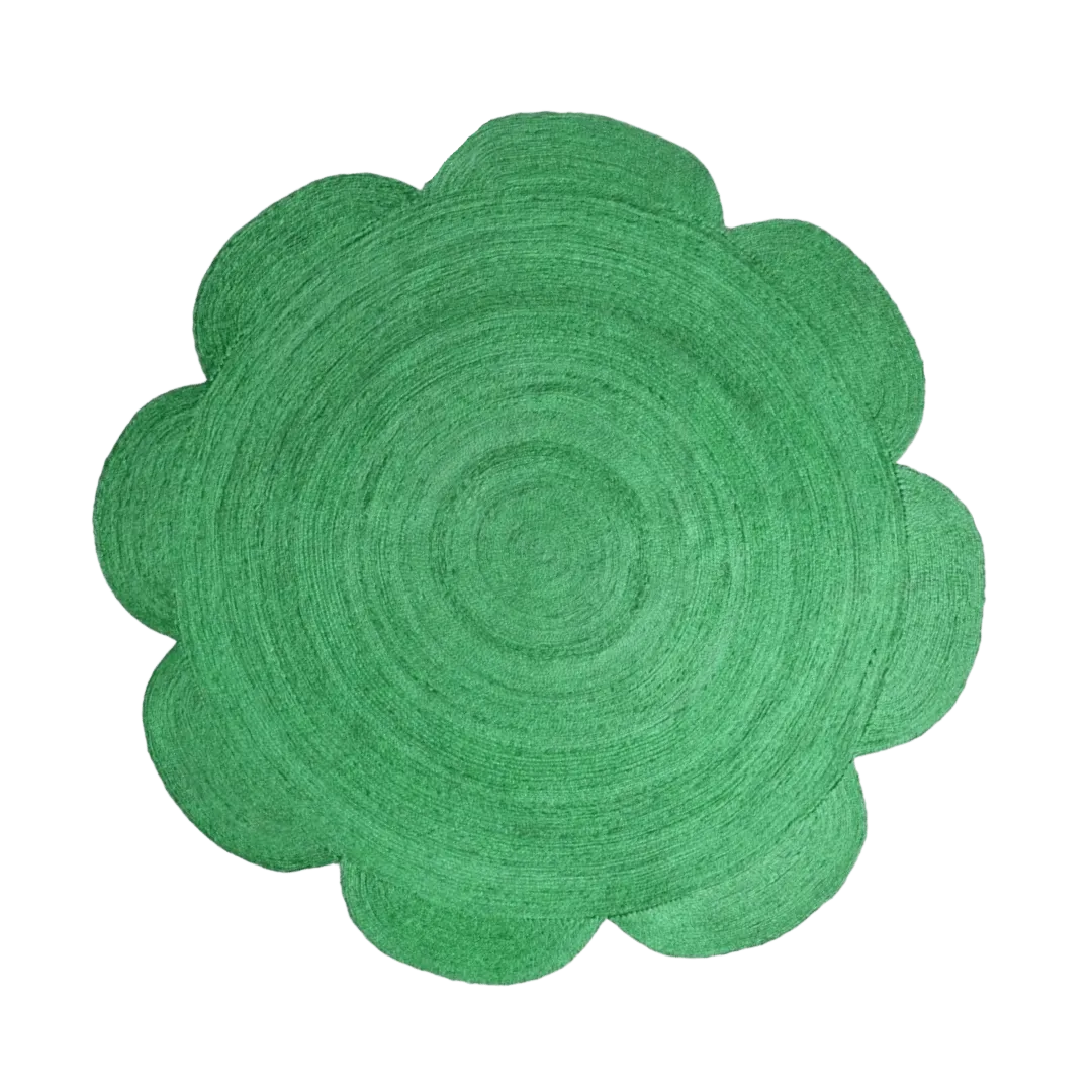 Scallop Flower Round Jute Rug - Green