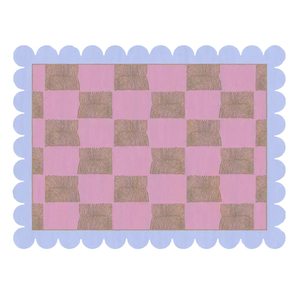 Scalloped Leaf Checker Pink Hand Tufted Rug