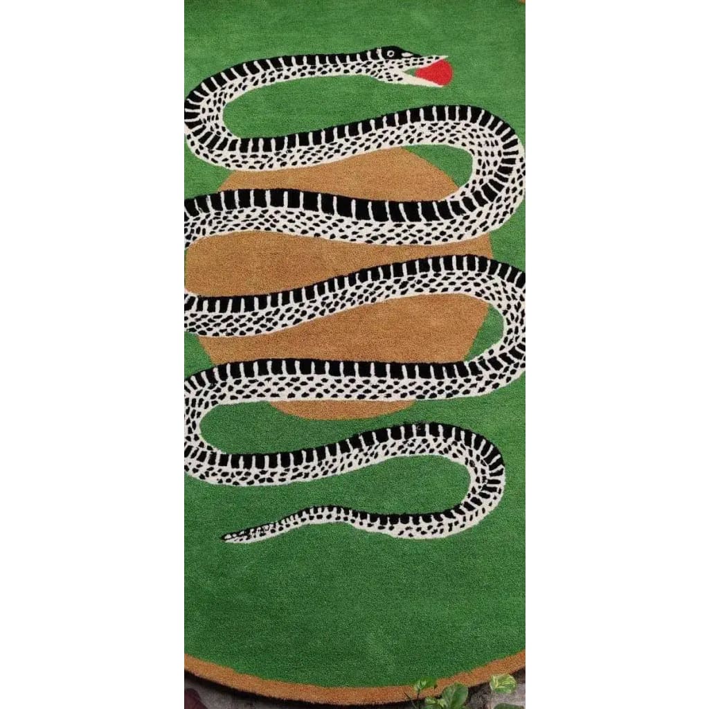 Snake and Apple Green Gold Round Hand Tufted Wool Rug 3 - 1001 Knots