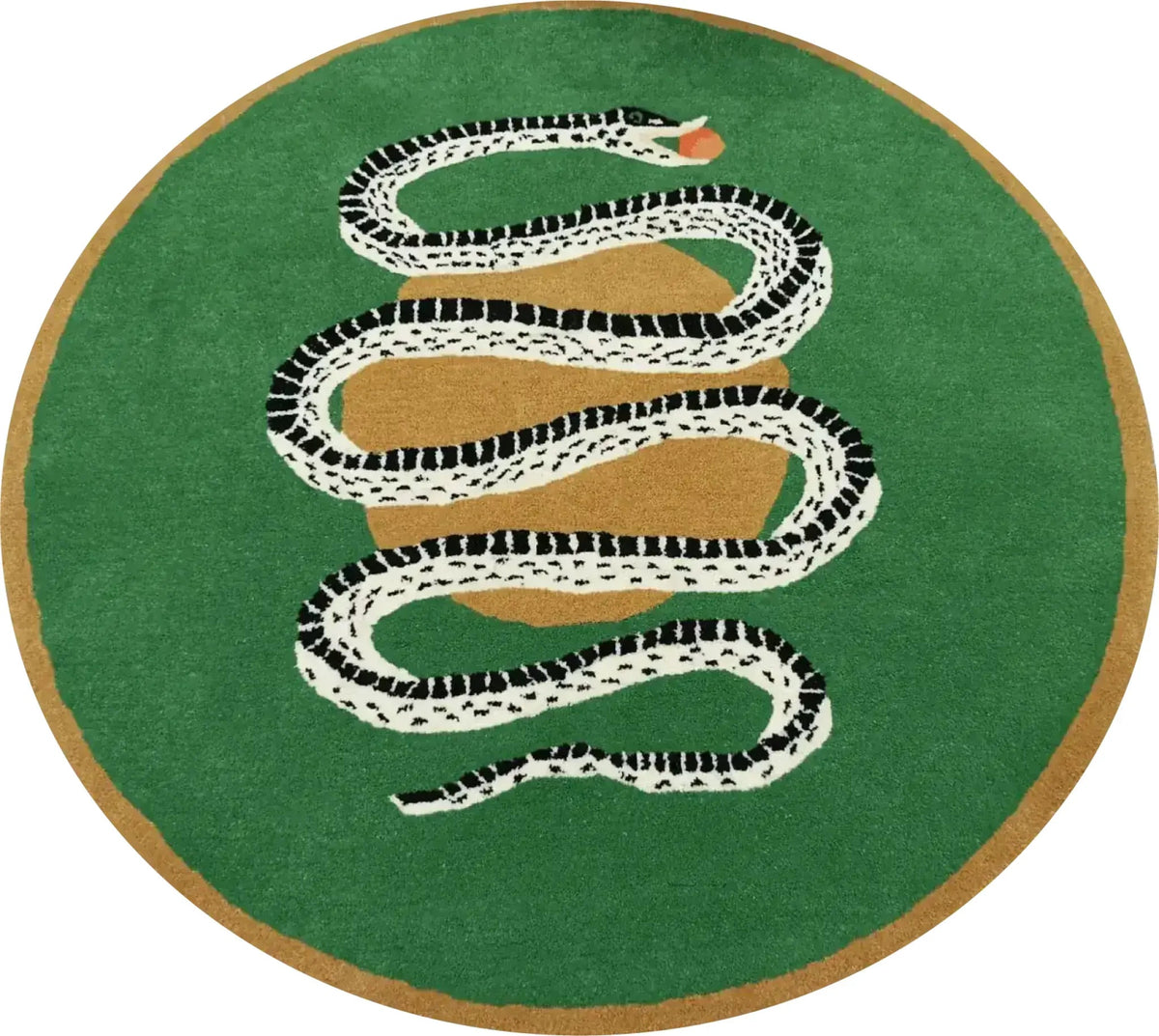 Snake and Apple Green Gold Round Hand Tufted Wool Rug 6 - 1001 Knots