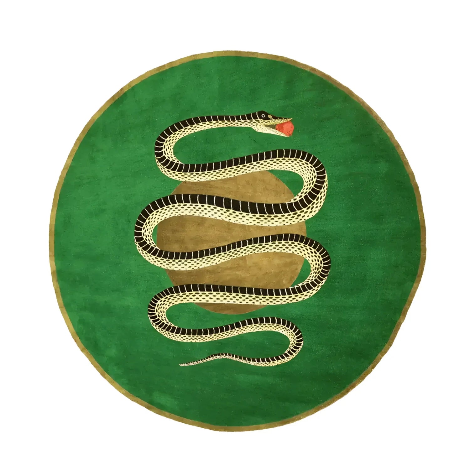 Snake and Apple Green Gold Round Hand Tufted Wool Rug 1 - 1001 Knots