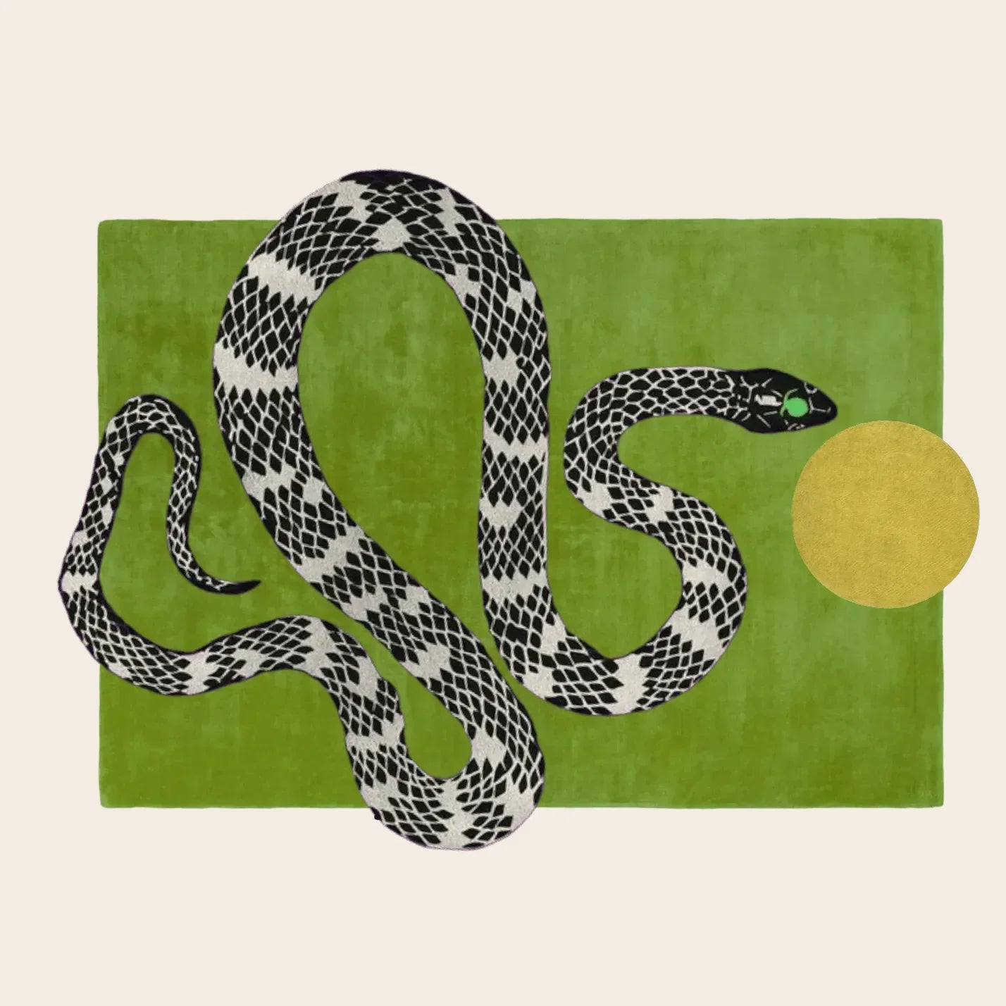 Snake and Sun Hand Tufted Wool Rug - Moss Green II