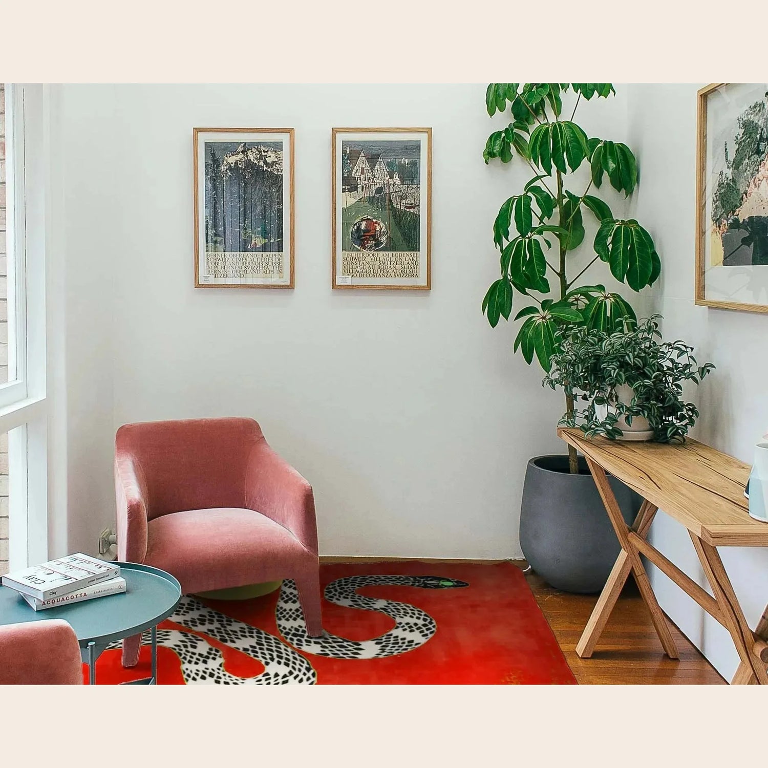 Snake and Sun Red Hand Tufted Wool Rug