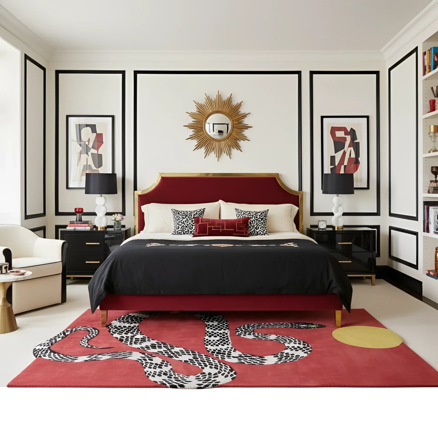 Snake and Sun Red Hand Tufted Wool Rug
