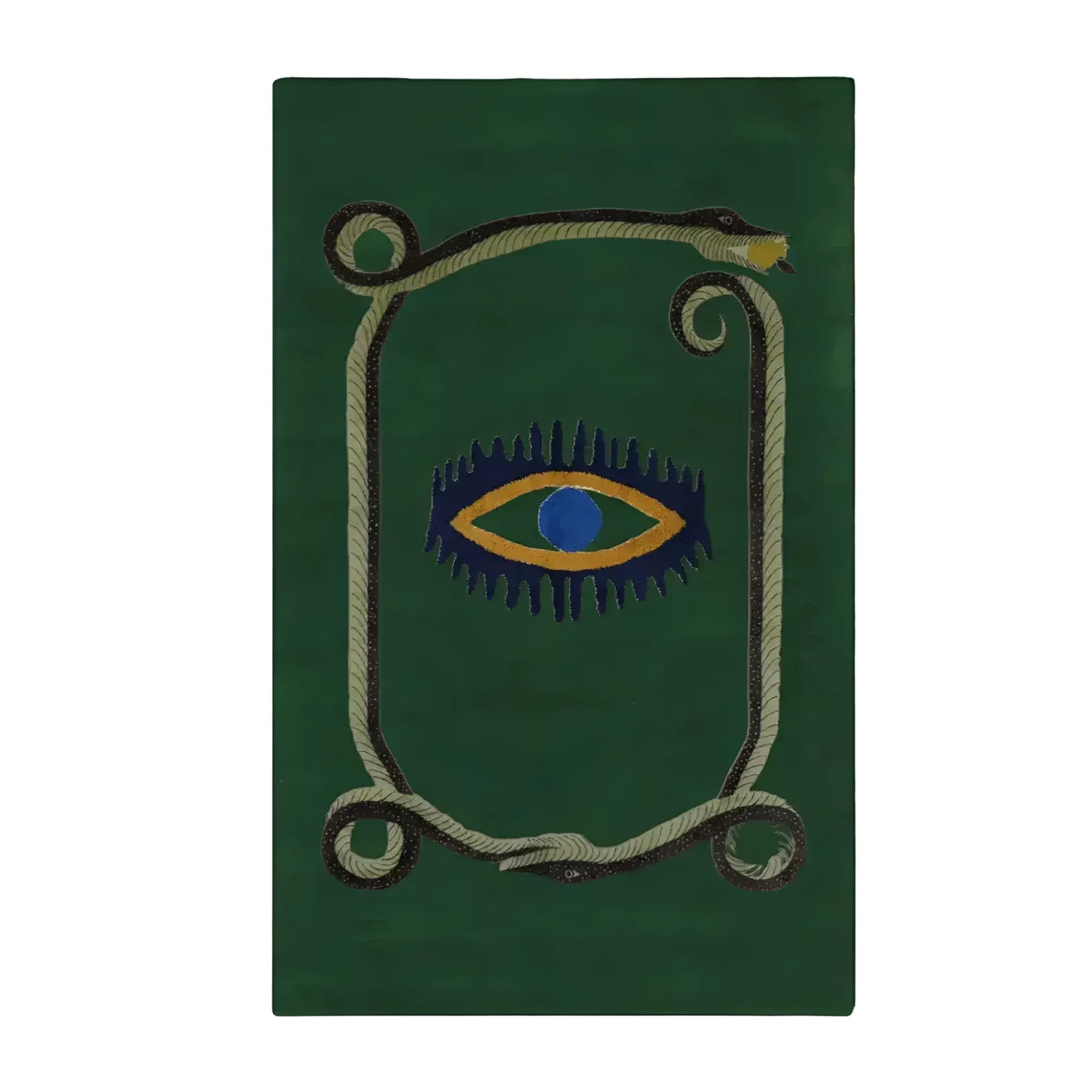 Snake and Yellow Evil Eyes Green Hand Tufted Wool Rug