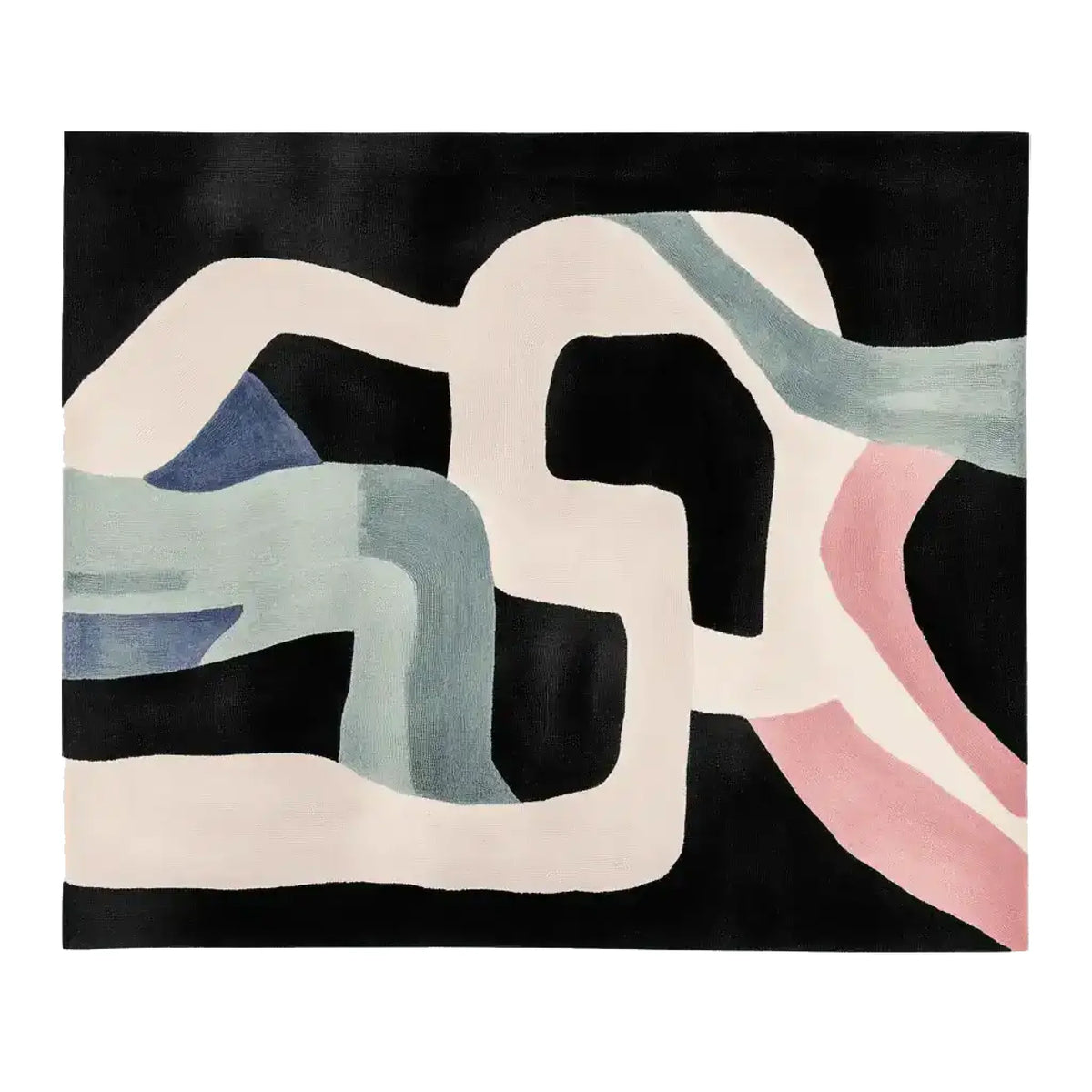 Abstract art piece with wavy lines in pastel colors on a black background