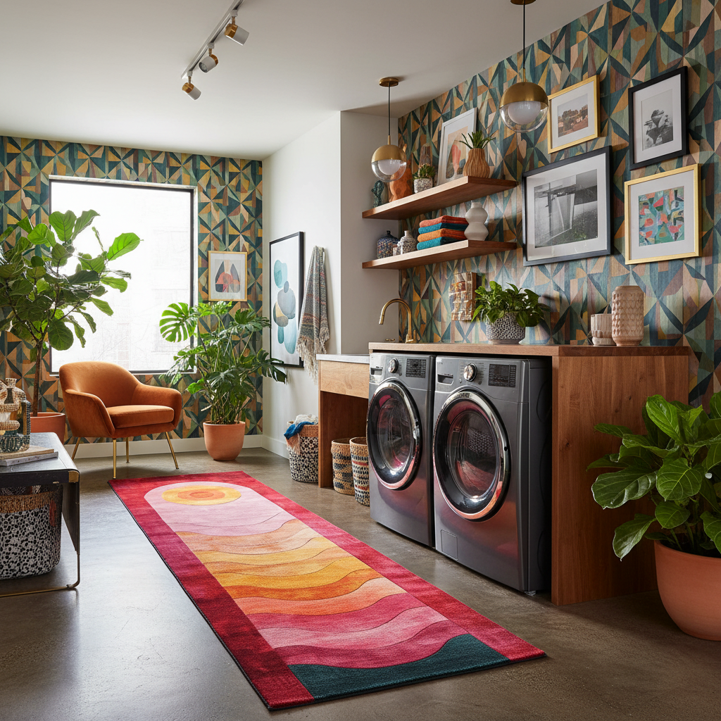 Solar Flame Waves Hand Tufted Runner Rug